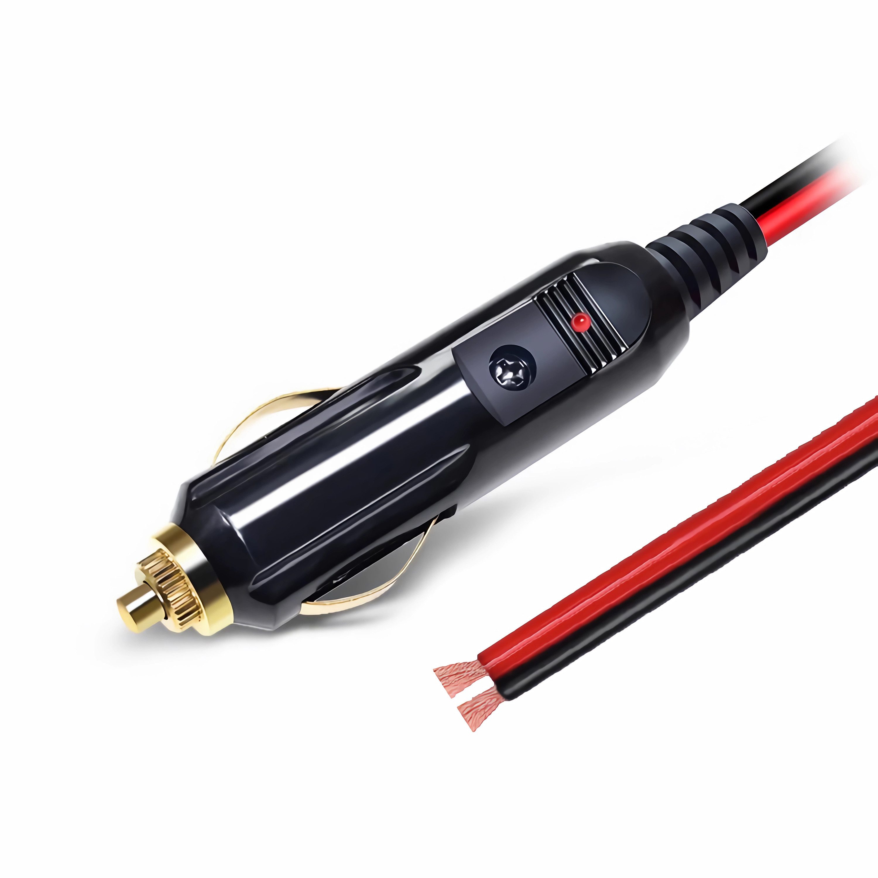 Bolwins L32 KFZ Auto Zigarettenanzünder Stecker 30cm Kabel 12-24V mit 20A fuse Autoladekabel, KFZ Zigarettenanzünder-Stecker, Offene Kabelenden (Rot + / Schwarz) (30 cm), DC 12–24V geeignet, integrierte 20A Sicherung