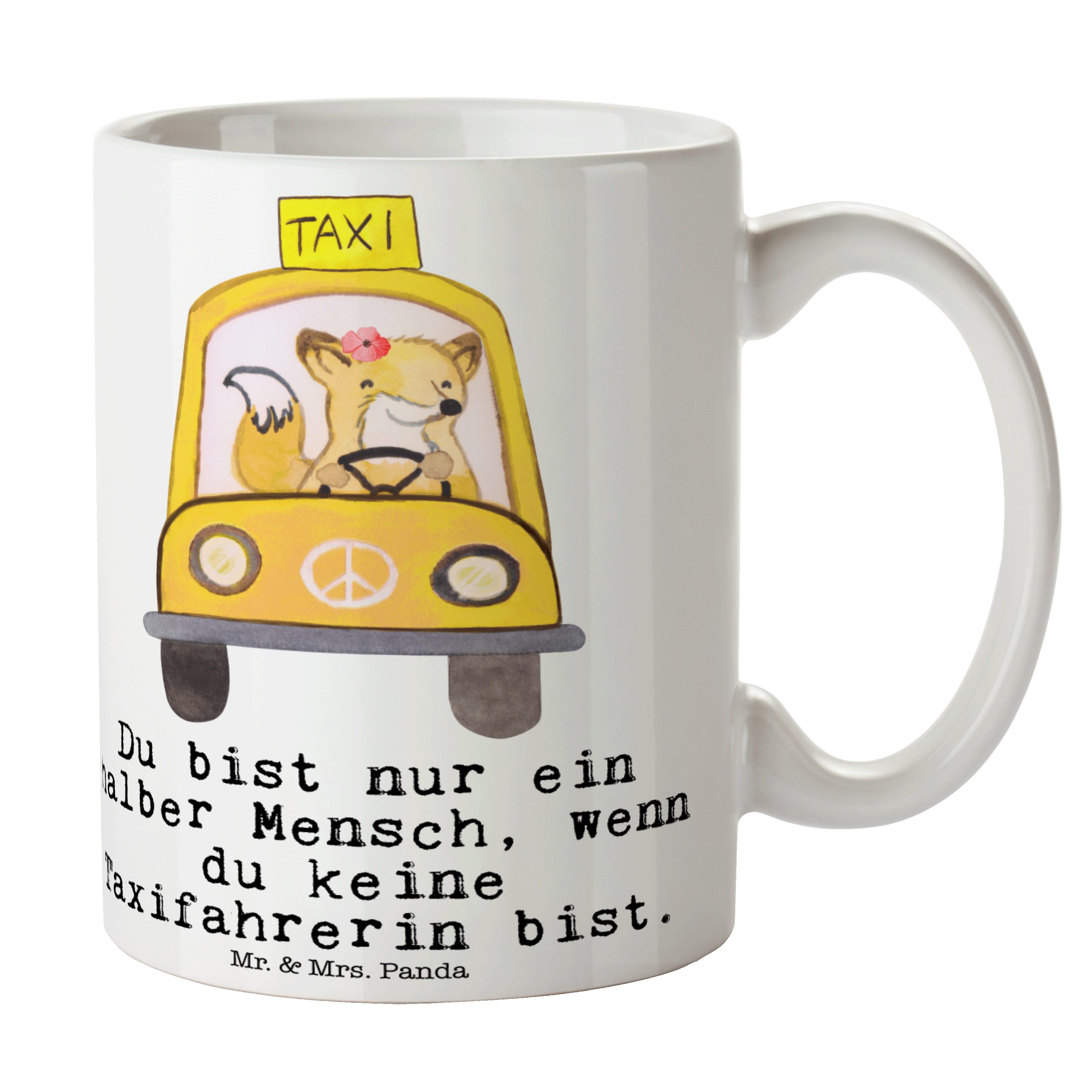 Mr. & Mrs. Panda Tasse Taxifahrerin mit Herz - Weiß - Geschenk, Tasse, Beruf, Firma, Porzell, Keramik