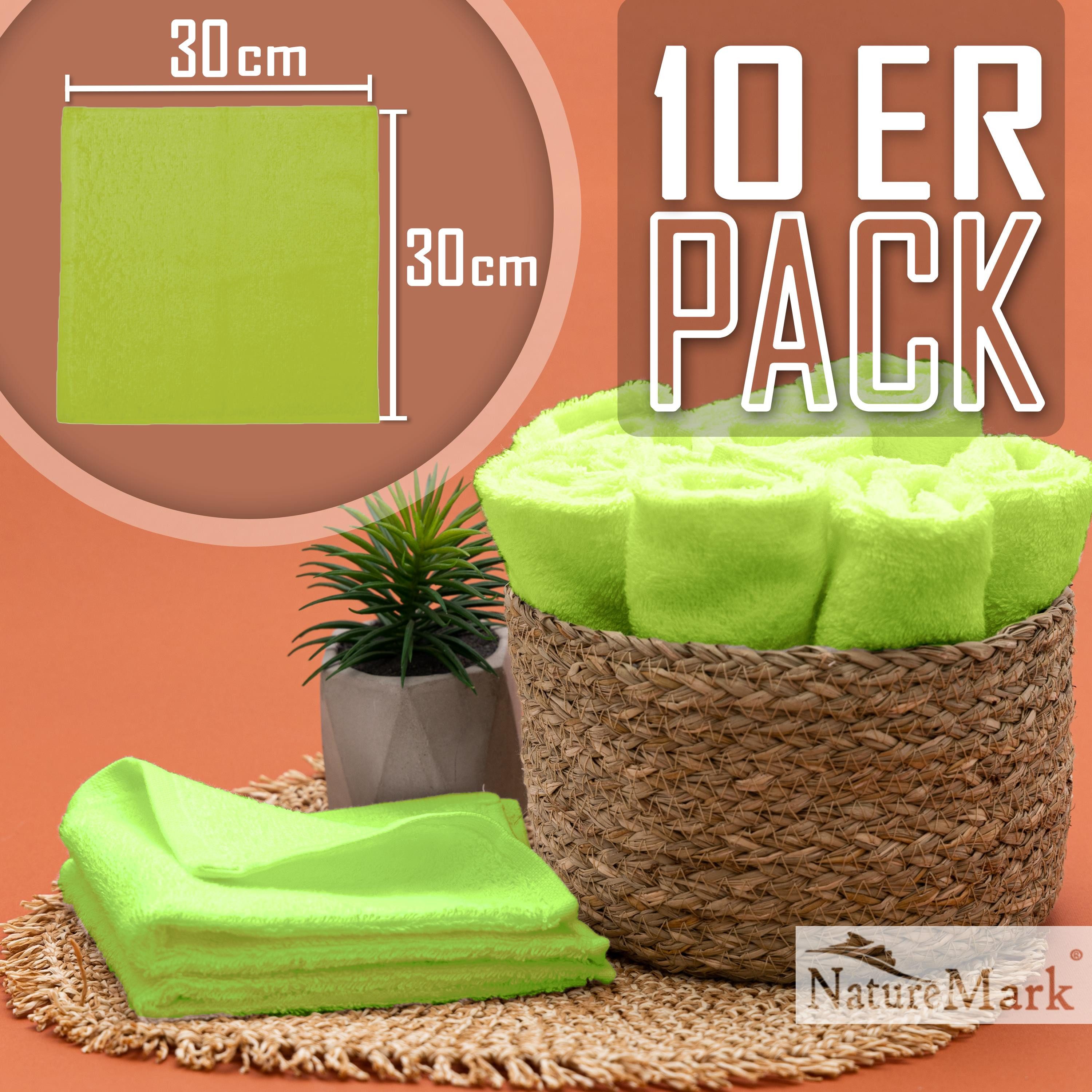 NatureMark Seiftuch 10er-Set Seiftücher 30x30cm 100% Baumwolle, (10-St), Frottier Waschlappen Seiflappen 30 x 30 cm, Apfel grün