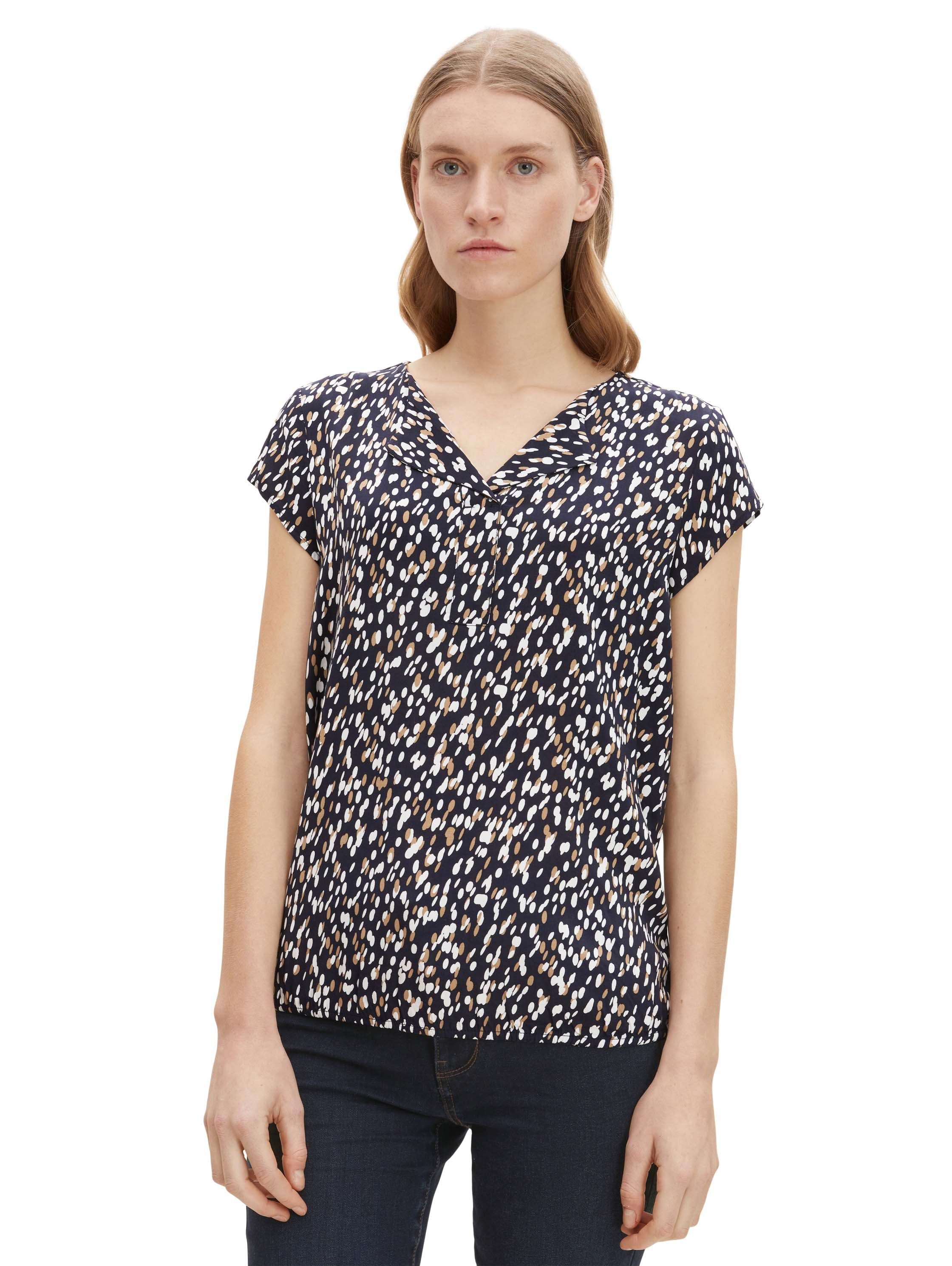 TOM TAILOR Kurzarmbluse Gemusterte Bluse mit LENZING(TM) ECOVERO(TM)