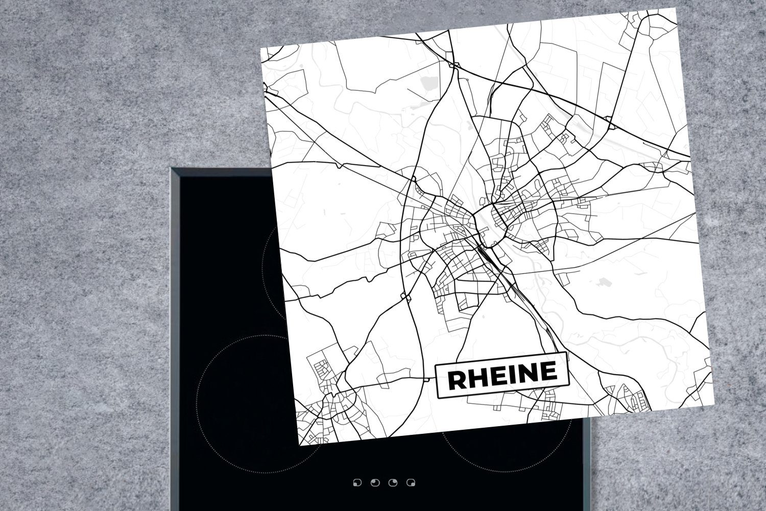MuchoWow Herdblende-/Abdeckplatte Rheine - (1 - tlg), Ceranfeldabdeckung, Karte küche Stadtplan 78x78 cm, Vinyl, Arbeitsplatte - für Wegbeschreibung