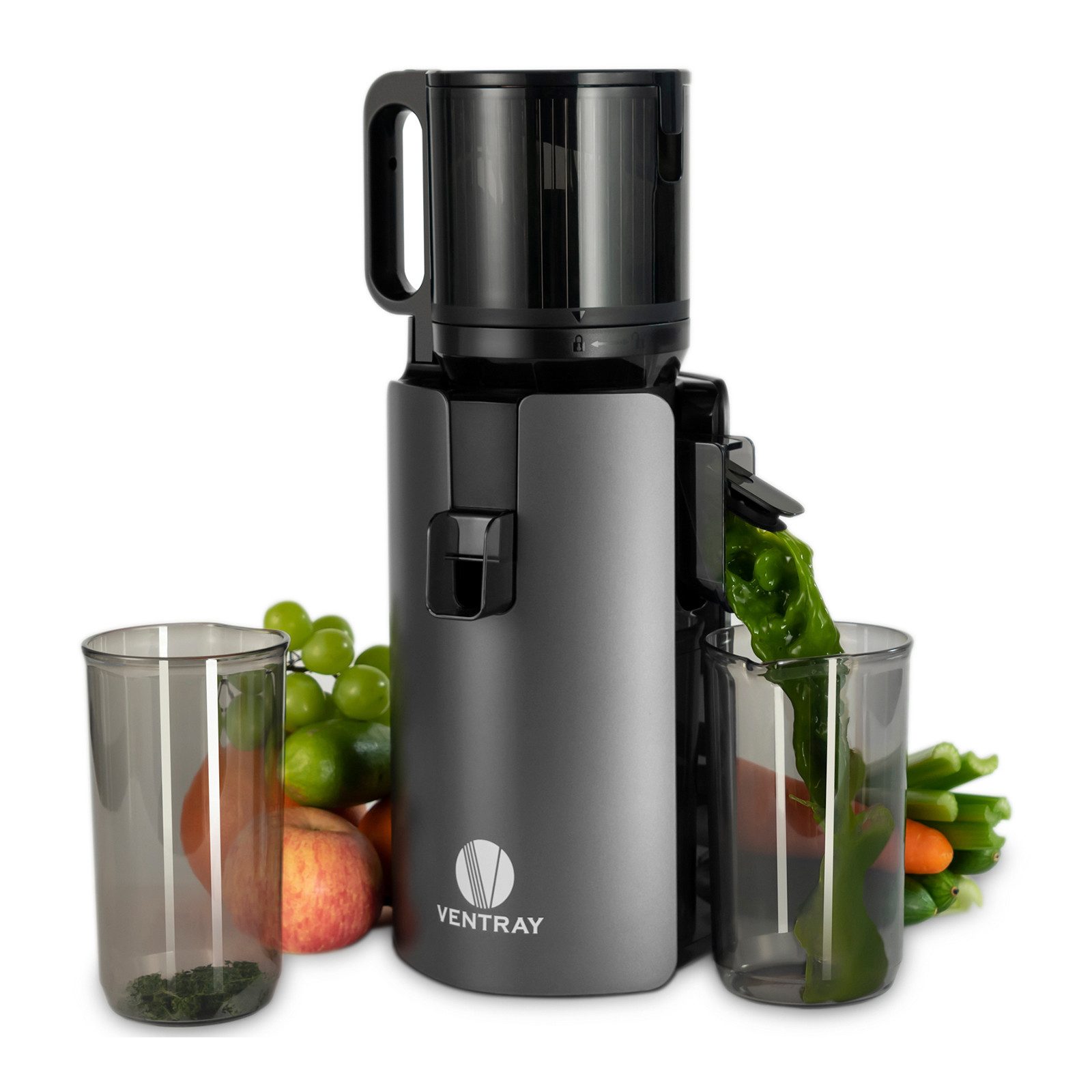 VENTRAY Slow Juicer Entsafter 120mm Große Einfüllöffnung, Für Obst und Gemüse, 250 W, Kaltpress-Technologie, Leicht Rein, doppeltes Filtersystem, BPA-frei