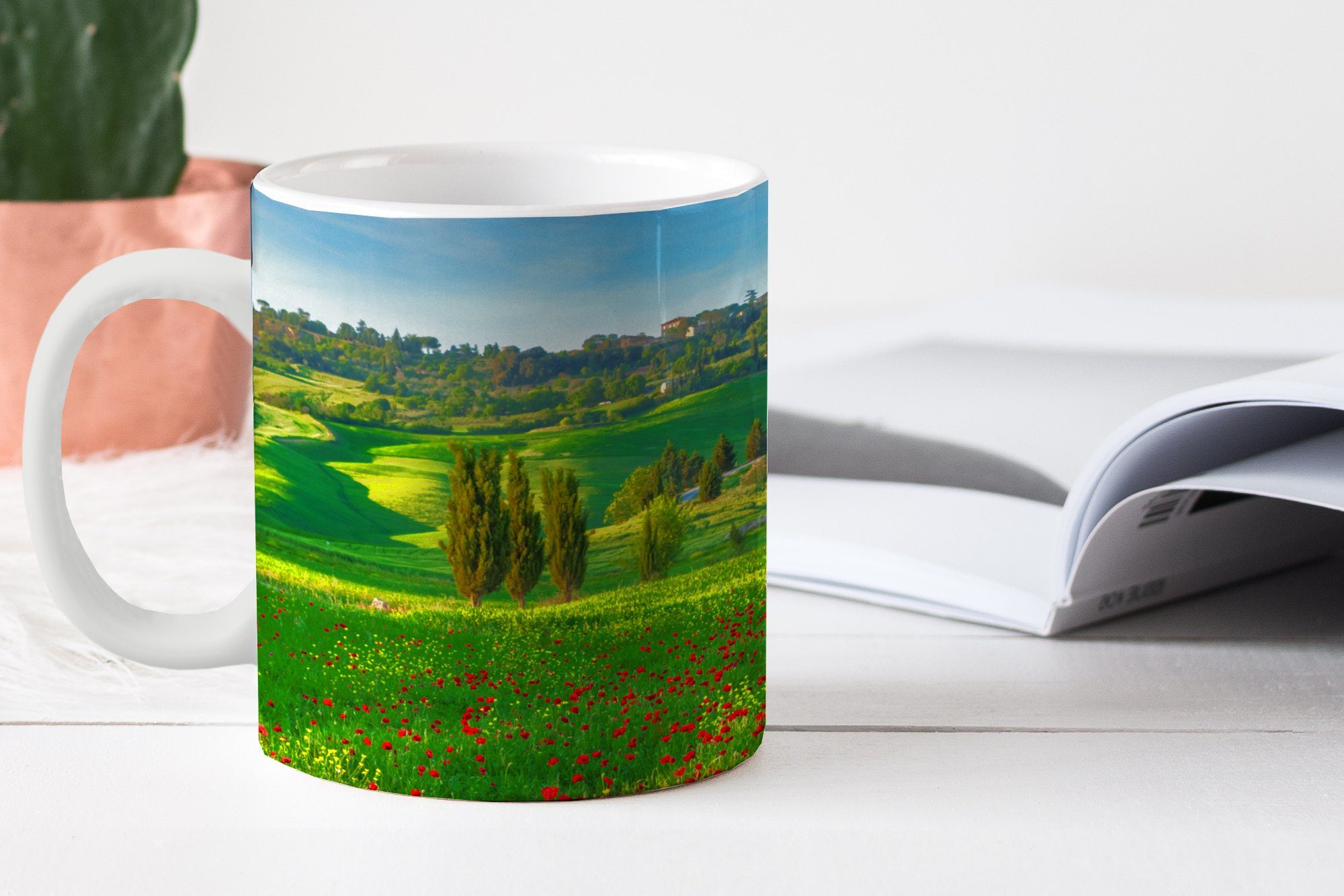 Toskana Teetasse, MuchoWow Teetasse, Keramik, - - Blumen, Kaffeetassen, Landschaft Geschenk Tasse Becher,