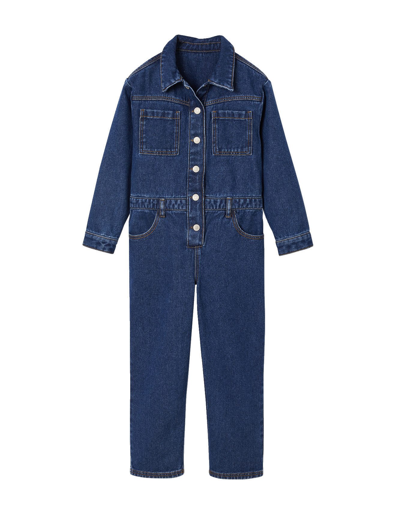 vertbaudet Jumpsuit Mädchen Denim-Jumpsuit, Worker-Style