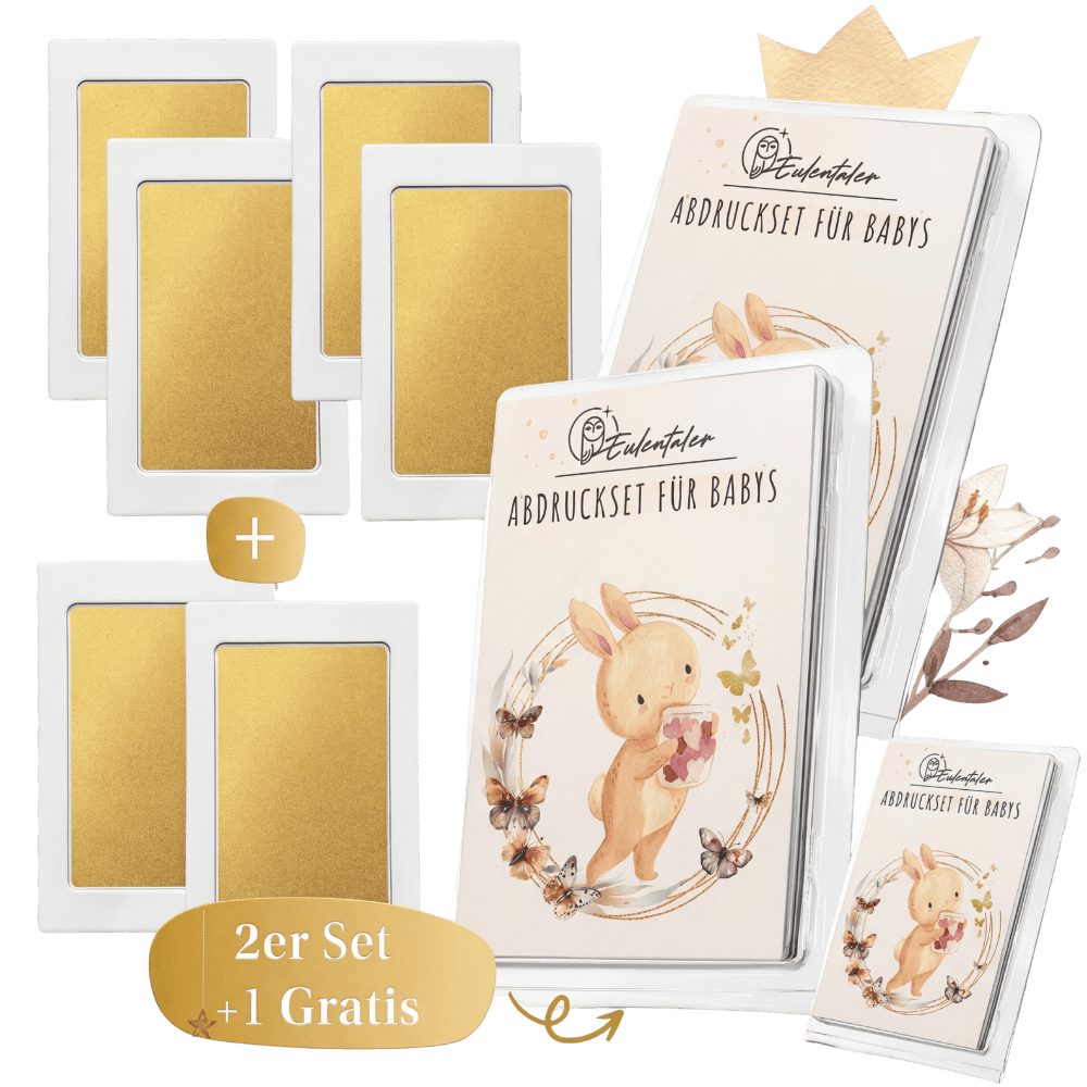 Eulentaler Handabdruck-Set I Baby Abdruckset (Sparset) I ganz ohne Hautkontakt, 3er Set für 6 Abdrücke, (1 Set gratis), Für Hand und Fußabdrücke