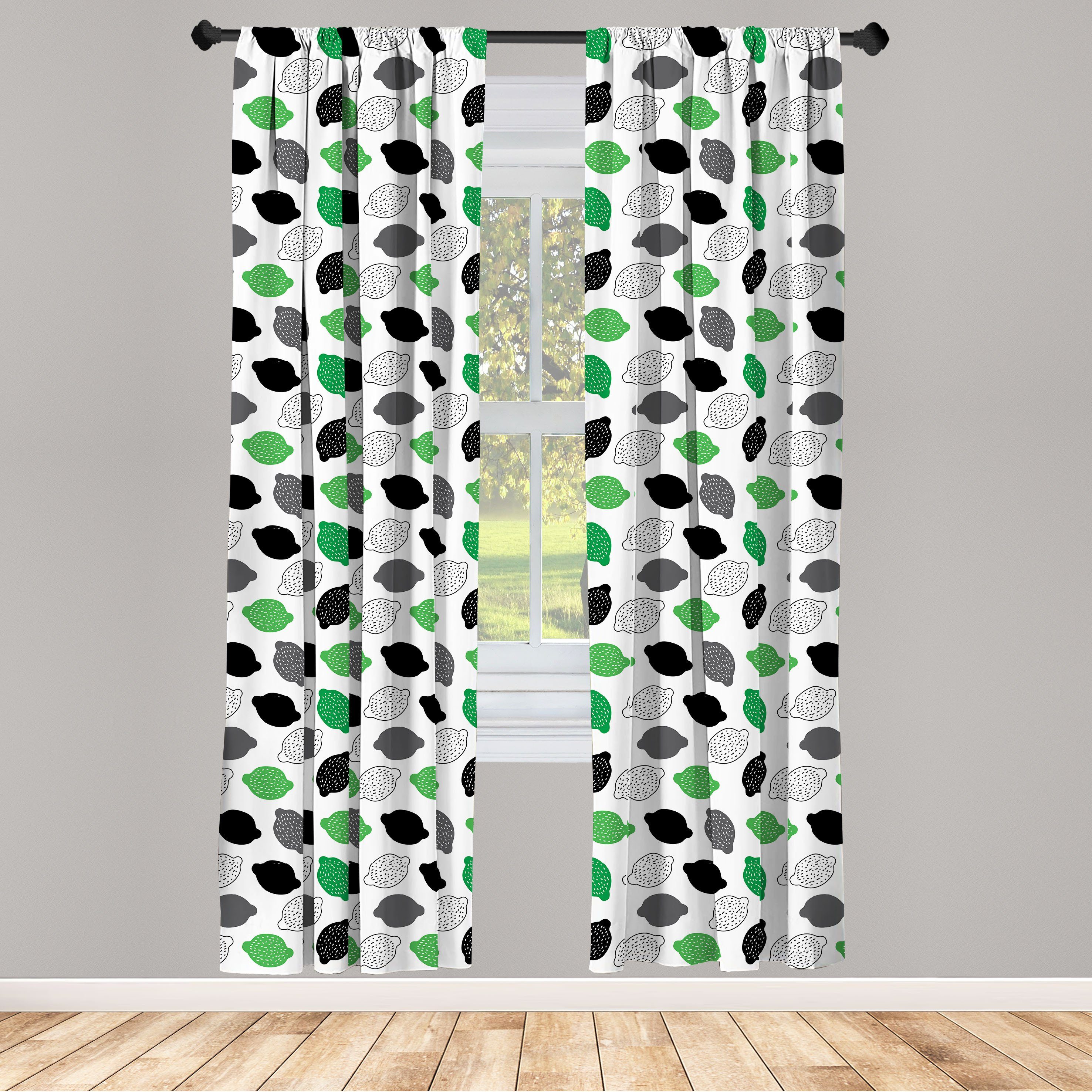 Gardine Zitronen-Muster Abakuhaus, Essen Dekor, für Schlafzimmer Microfaser, Wohnzimmer Vorhang Simplistic
