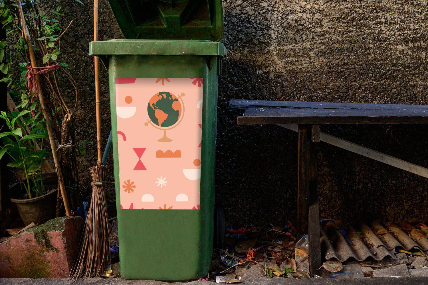 Container, Abfalbehälter Pastell (1 Rosa - MuchoWow Sticker, St), Wandsticker Mülltonne, Globus Mülleimer-aufkleber, -