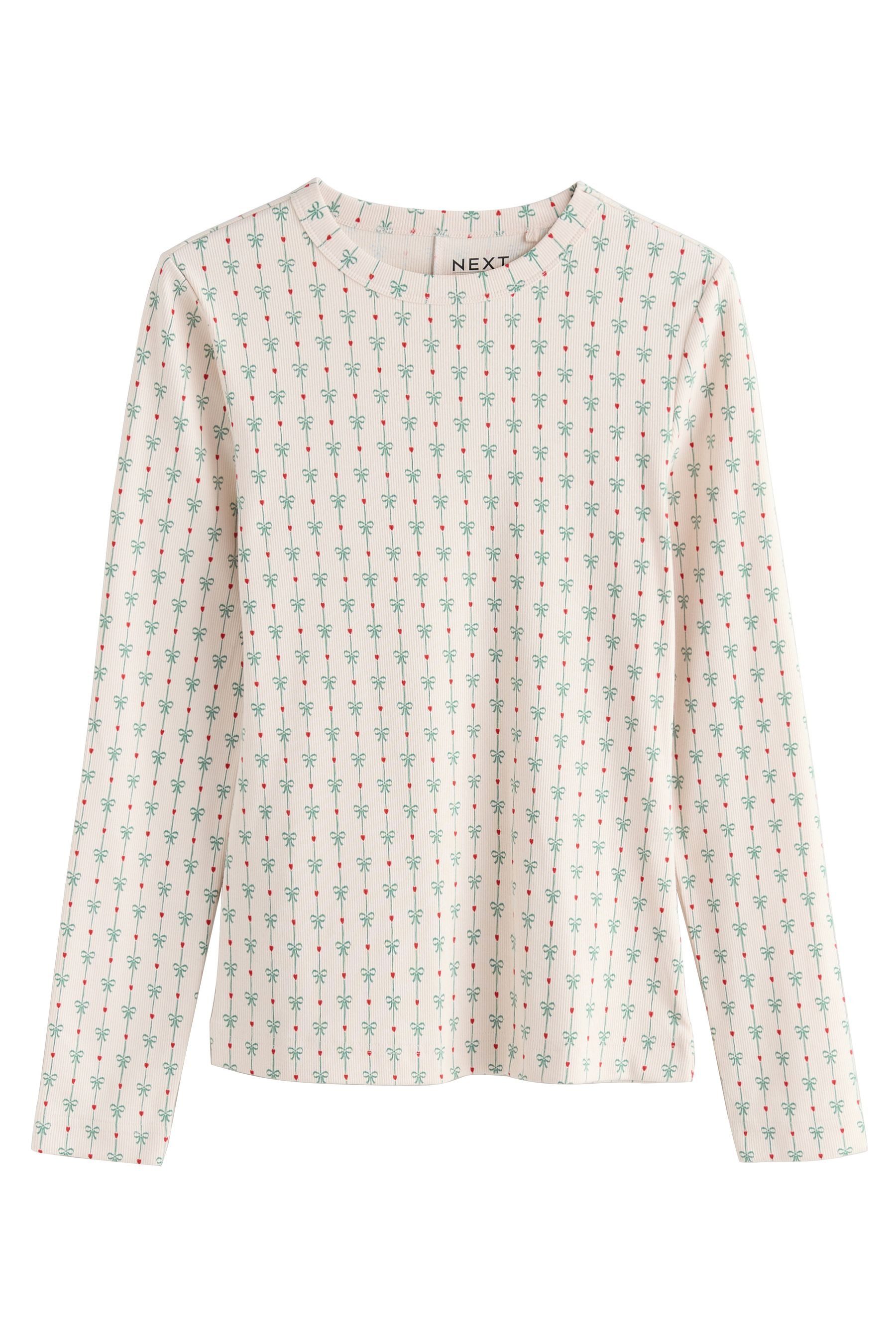 Next Langarmshirt Gerippte Tops im 2er-Pack, Weihnachtsschleife (2-tlg) günstig online kaufen