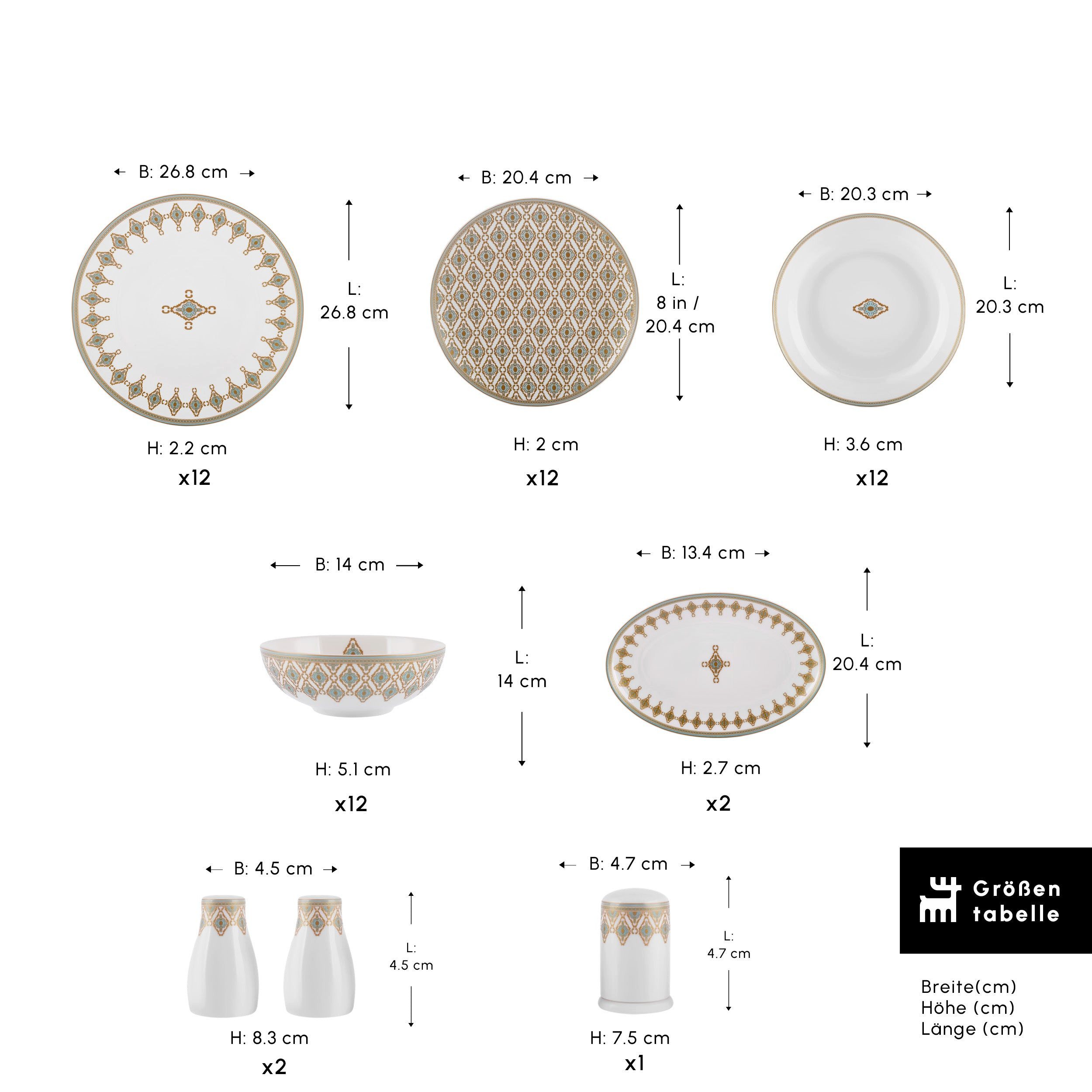 Karaca Geschirr-Set Karaca Forever Bone Dorothy 53-tlg Geschirrset 12 Pers., BONE PORCELAIN