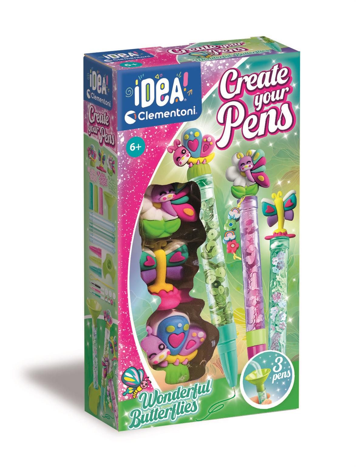 Clementoni® Experimentierkasten Idea Create Your Pens: Wunderschöne Schmetterlinge Stift-Kreationen