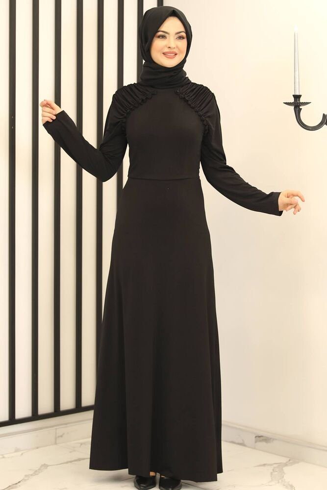 Modavitrini Abendkleid Damen Hijab Kleid mit Raglanärmeln Abiye Abaya elastisch Schwarz