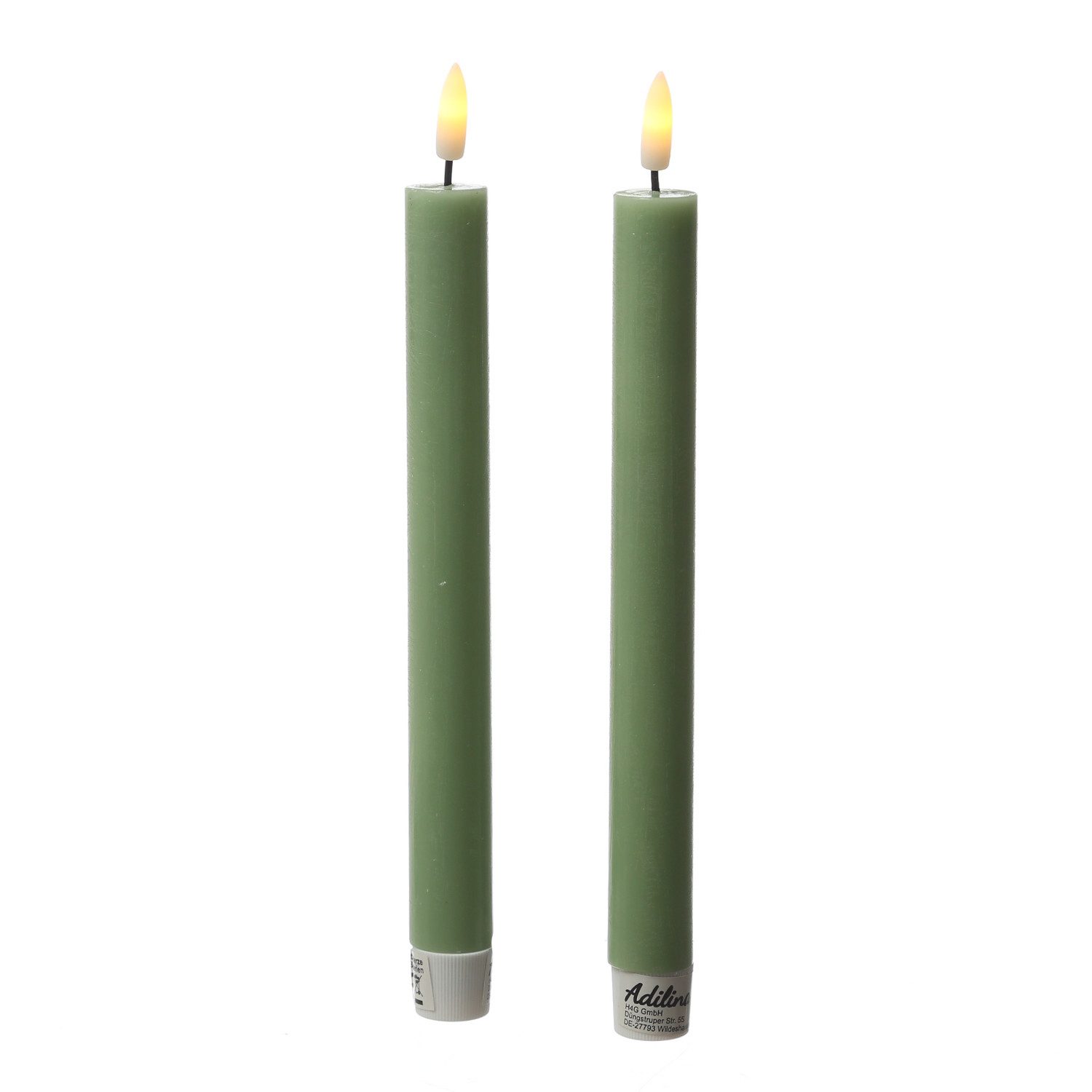 Adilina LED-Kerze LED Stabkerzen Tafelkerzen Dinner Spitzkerzen rustikal 24cm grün 2St (2-tlg)