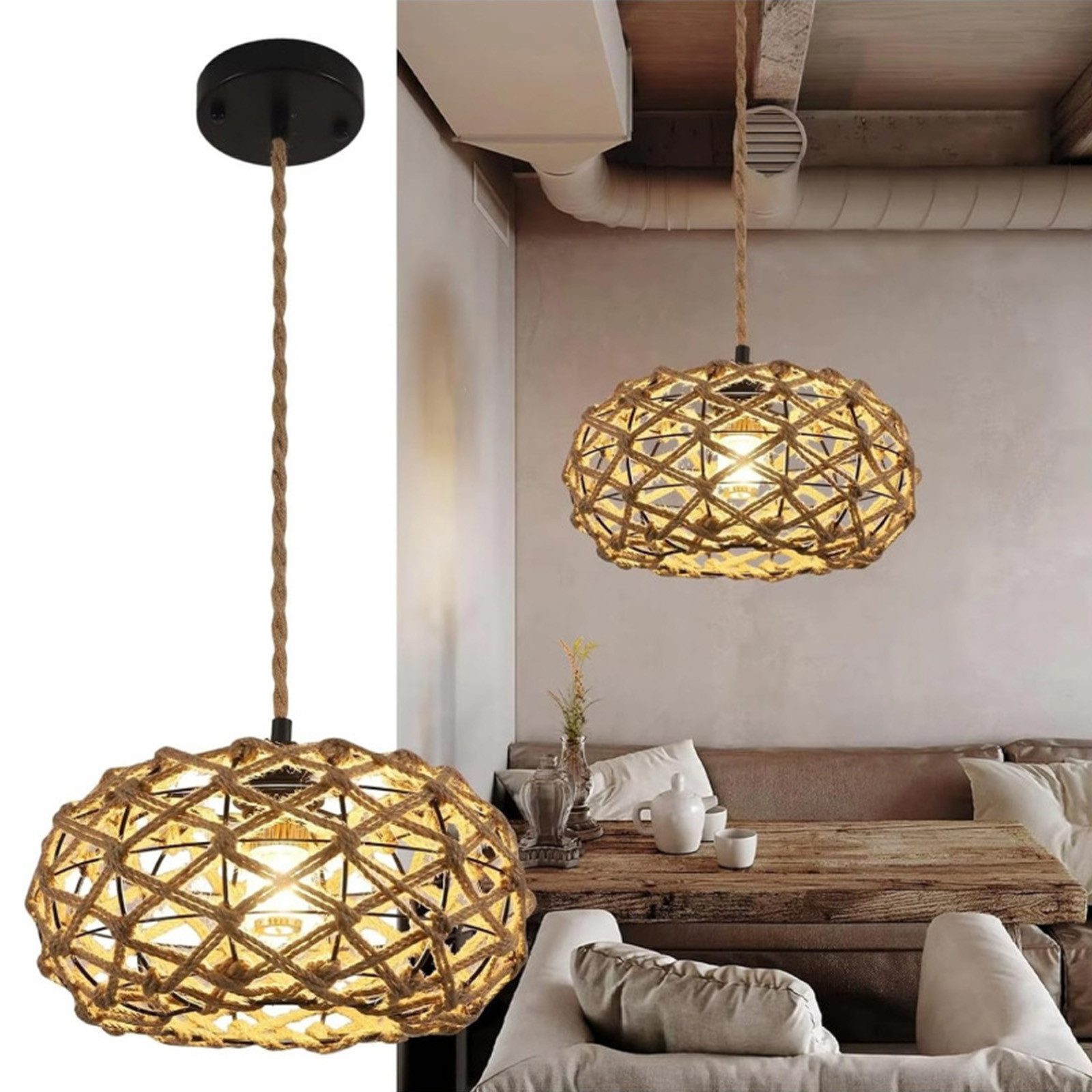 Riserva Hängeleuchte Hängelampe Rattan Ø31 cm, E27, Boho, 1 m Kabel, ohne Leuchtmittel – Bild 2 von 5