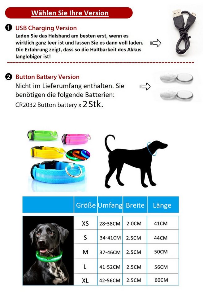 Thumbnail - Kevin Frotscher (FroShop) Hundehalsbandleuchte Hundehalsband Leuchthalsband Hund LED USB Aufladbar, Akku Halsband Farbe ...