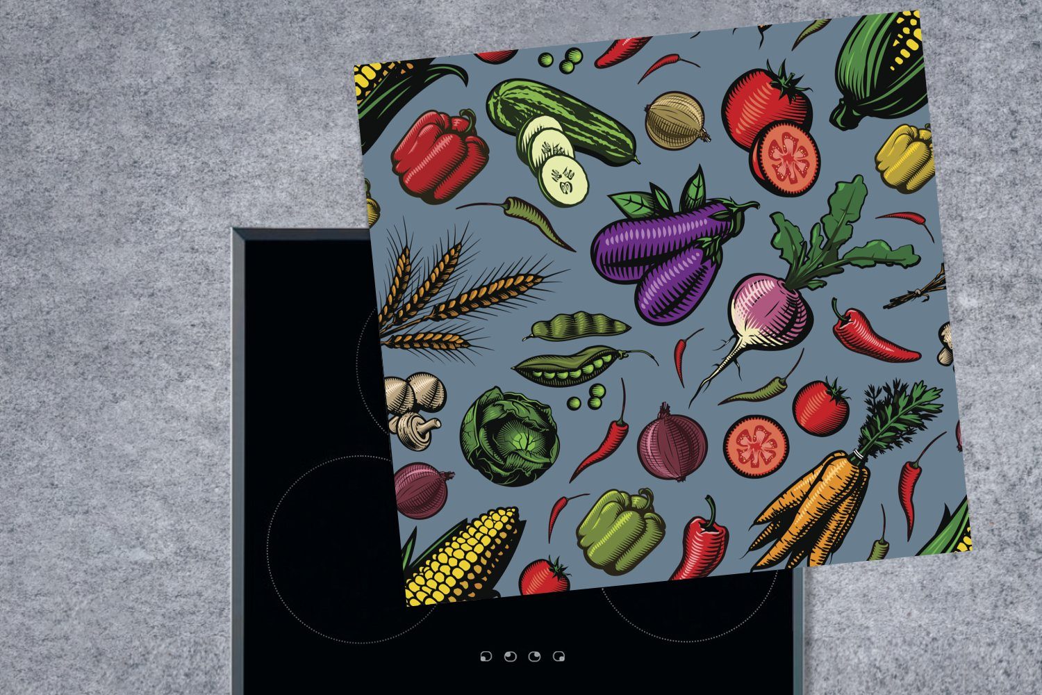 küche Ceranfeldabdeckung, Musters eines mit 78x78 für tlg), Illustration Herdblende-/Abdeckplatte (1 verschiedenen Gemüsesorten, MuchoWow Vinyl, cm, Arbeitsplatte