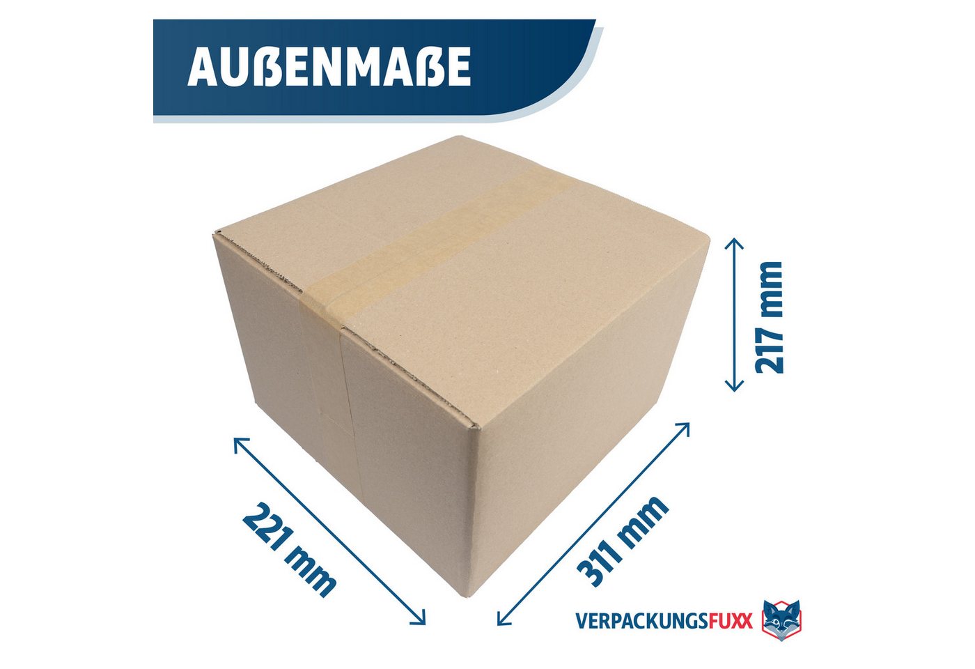 Thumbnail - VERPACKUNGSFUXX Karton Versandkarton mit Automatikboden 30,5 x 21,5 x 20,5 cm, 10 Stk., Qualität: 1.10, mit Höhenrillung...