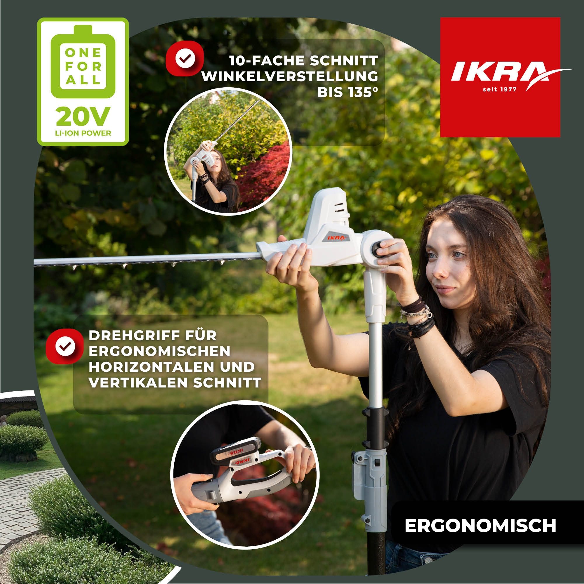ikra GmbH Teleskop-Heckenschere ICPH 2040, bis 2,75 m Arbeitshöhe, 2 x 20V Akkus, Lasergeschnittene & gehärtete Messer, Schnelllader – Bild 5 von 5