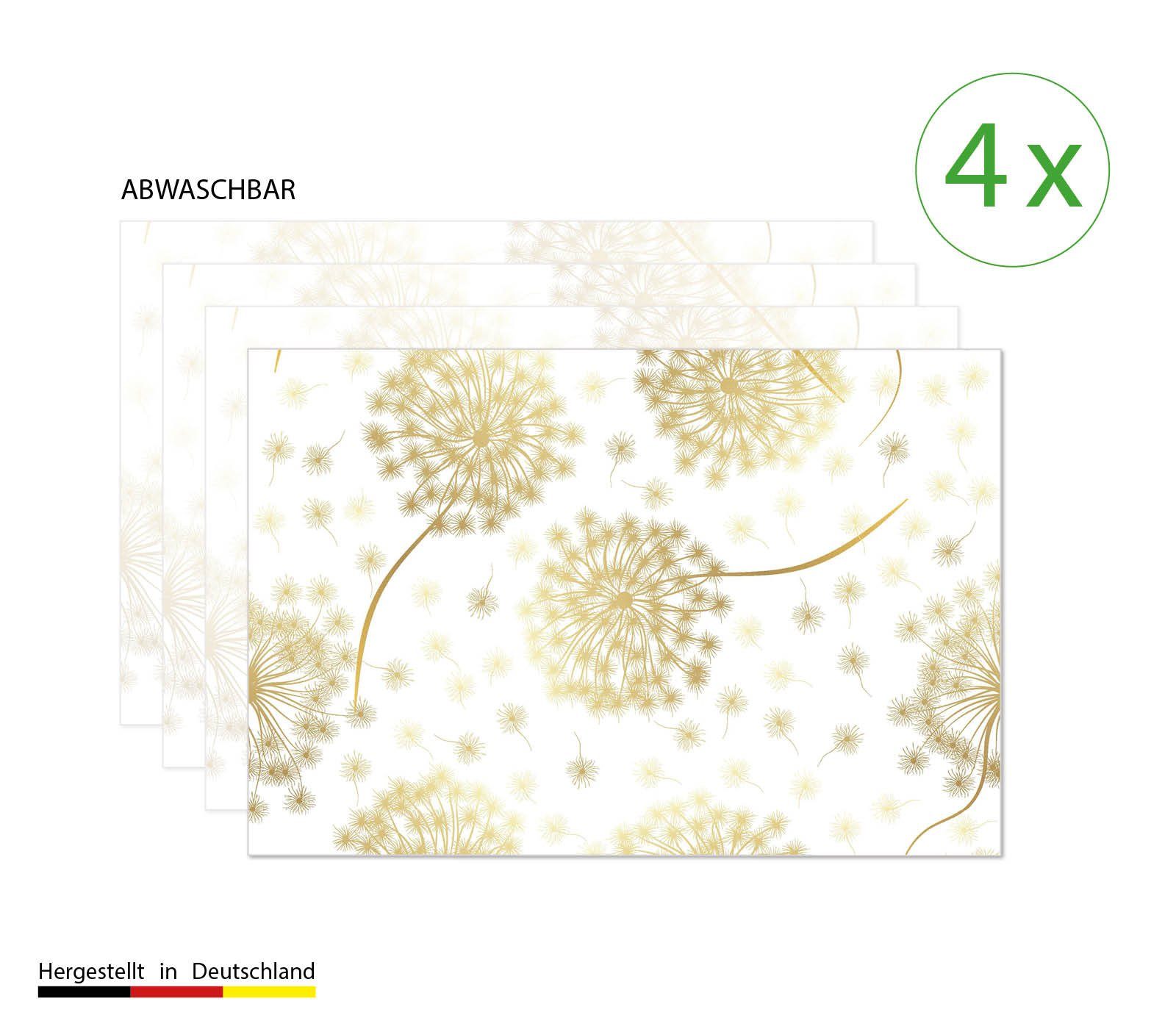 cover-your-desk.de Platzset Tischset, Platzset abwaschbar - Goldene Pusteblume - aus Premium Vinyl (Kunststoff - BPA-frei) - 4 Stück - 44 x 32 cm - rutschfeste Tischdekoration!, (4-St)