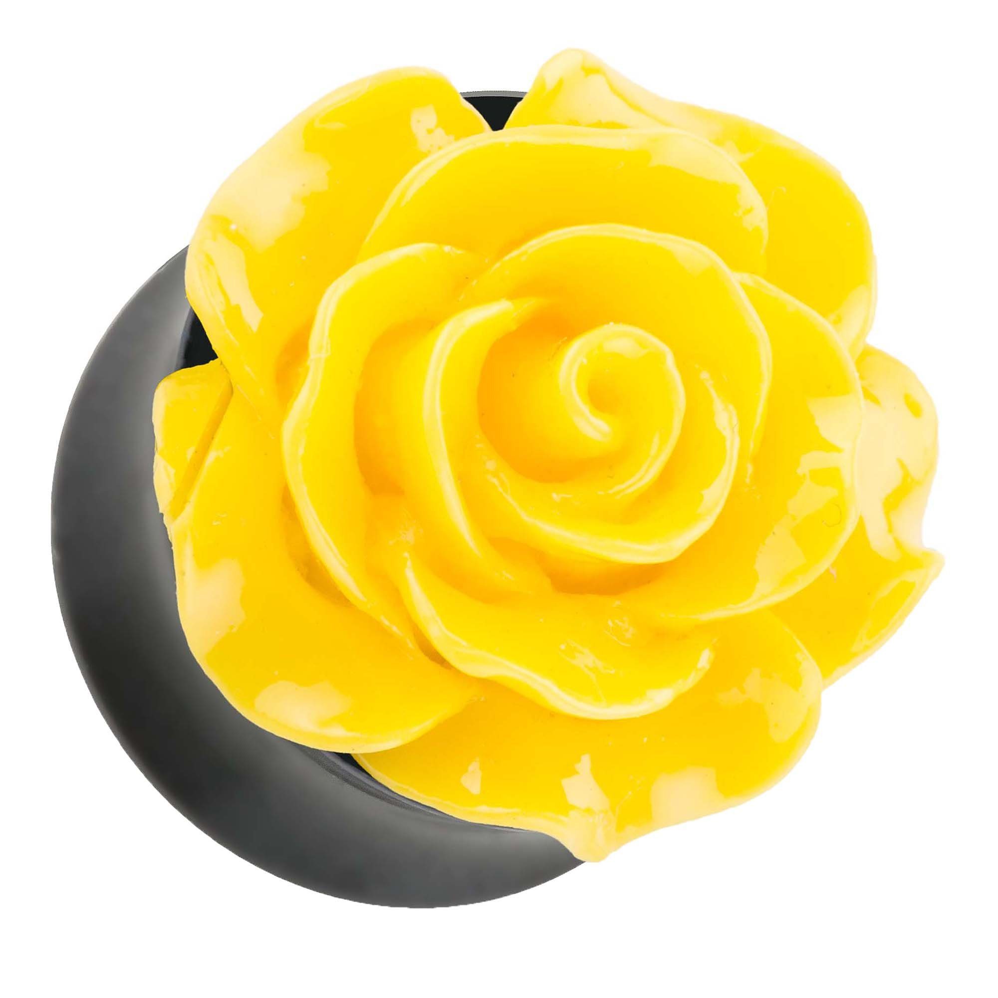 Taffstyle Plug Piercing Ohrpiercing Rose in 3D Optik Gelb, Ohr Plug Flesh Tunnel Piercing Ohrpiercing Rose in 3D Optik