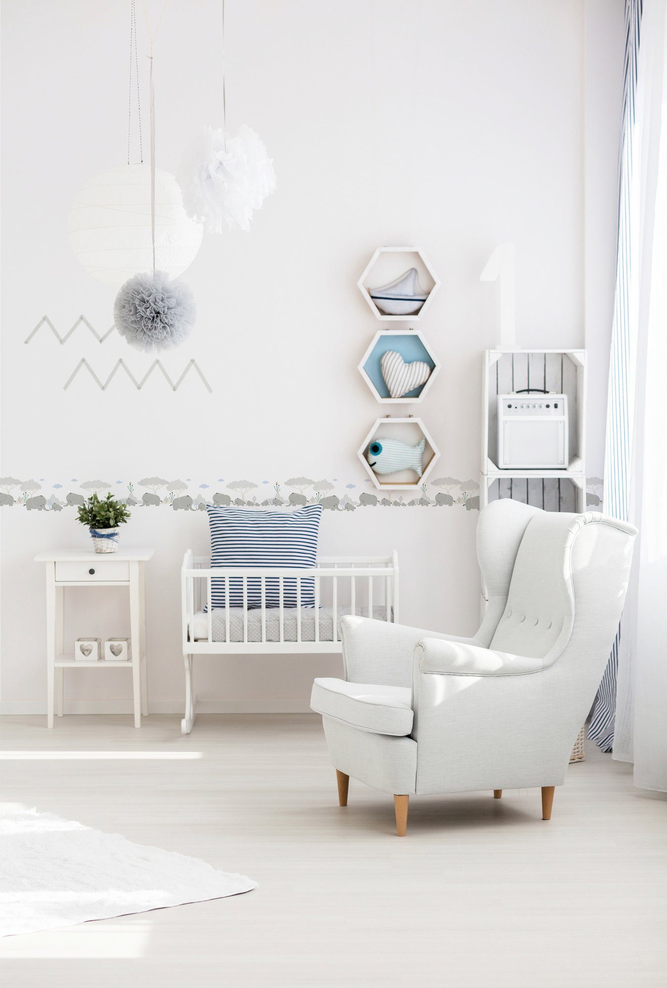 A.S. Création Bordüre Elephant Family, glatt, abstrakt, naturalistisch, Motiv, Tapete Kinder Borte Wohnzimmer Schlafzimmer Küche Design Kinderzimmer