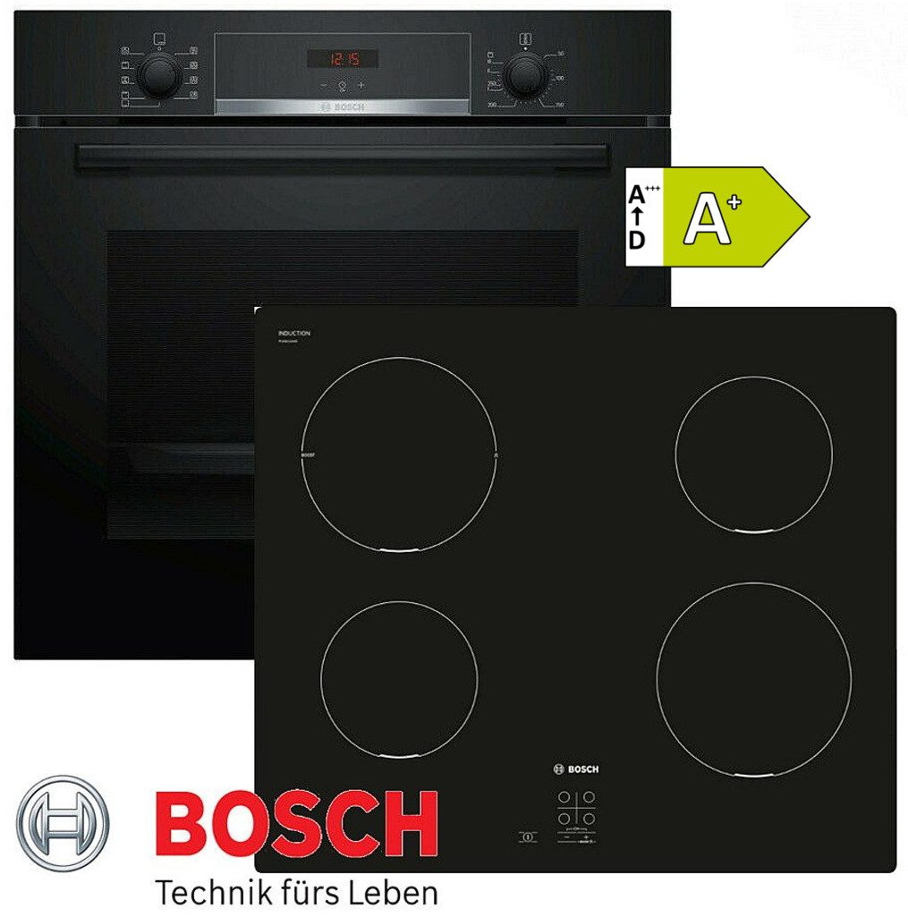 Bosch Induktions Herd-Set Serie 4 Autark Einbau Backofen Schwarz und Kochfeld