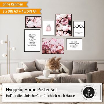 Hyggelig Home Poster Premium Poster Set - 7 Bilder Wandbilder Wohnzimmer Deko Collage, Fashion (Set, 7 St), Knickfreie Lieferung Qualitätsdruck Dickes Papier