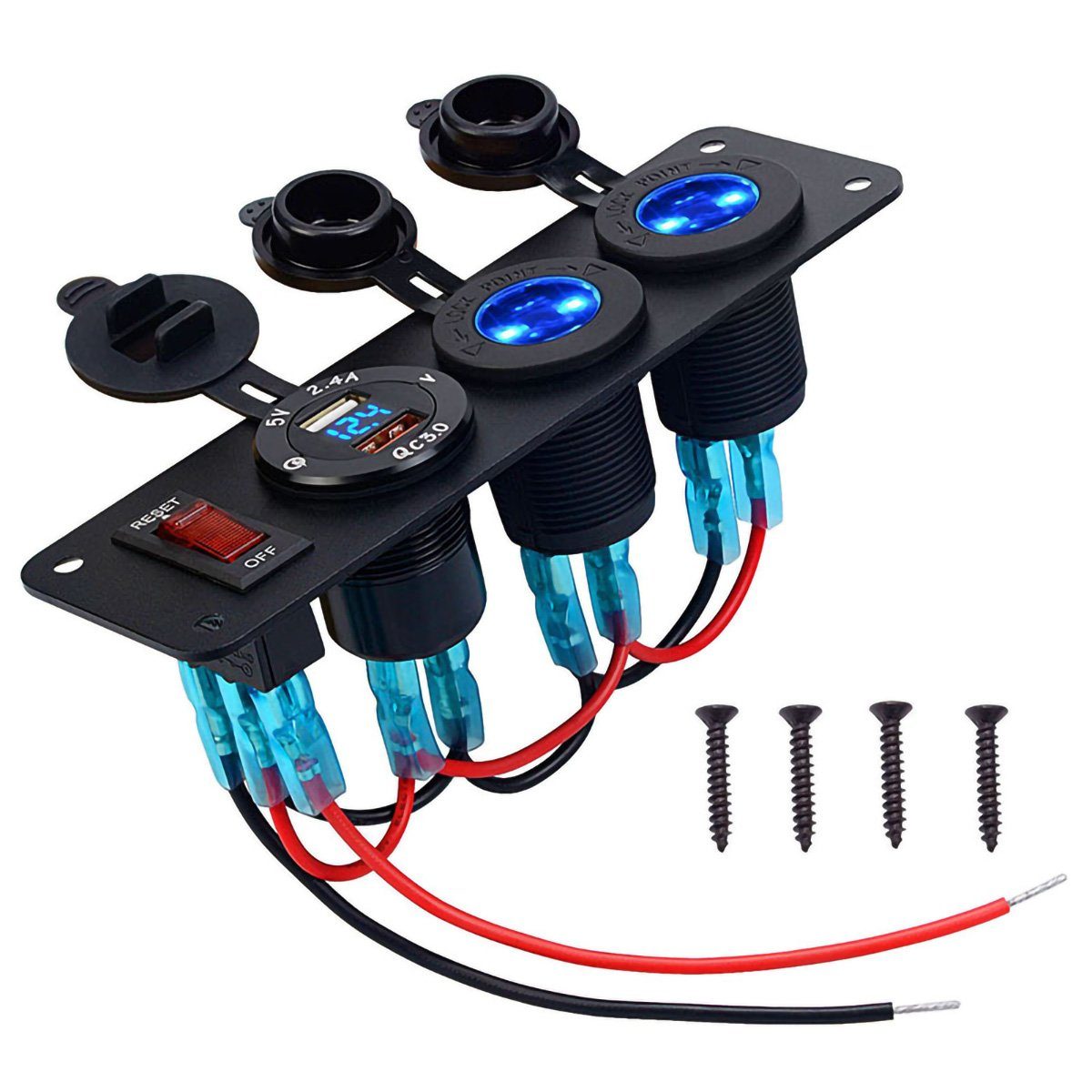 yozhiqu USB-Verteiler Auto-Zentralsteuerung mit modifiziertem QC3.0-Mobiltelefonladegerät (1-St), Anzeige der Spannung mit Licht, Dual-Netzsteckdose, 12V-Kombination