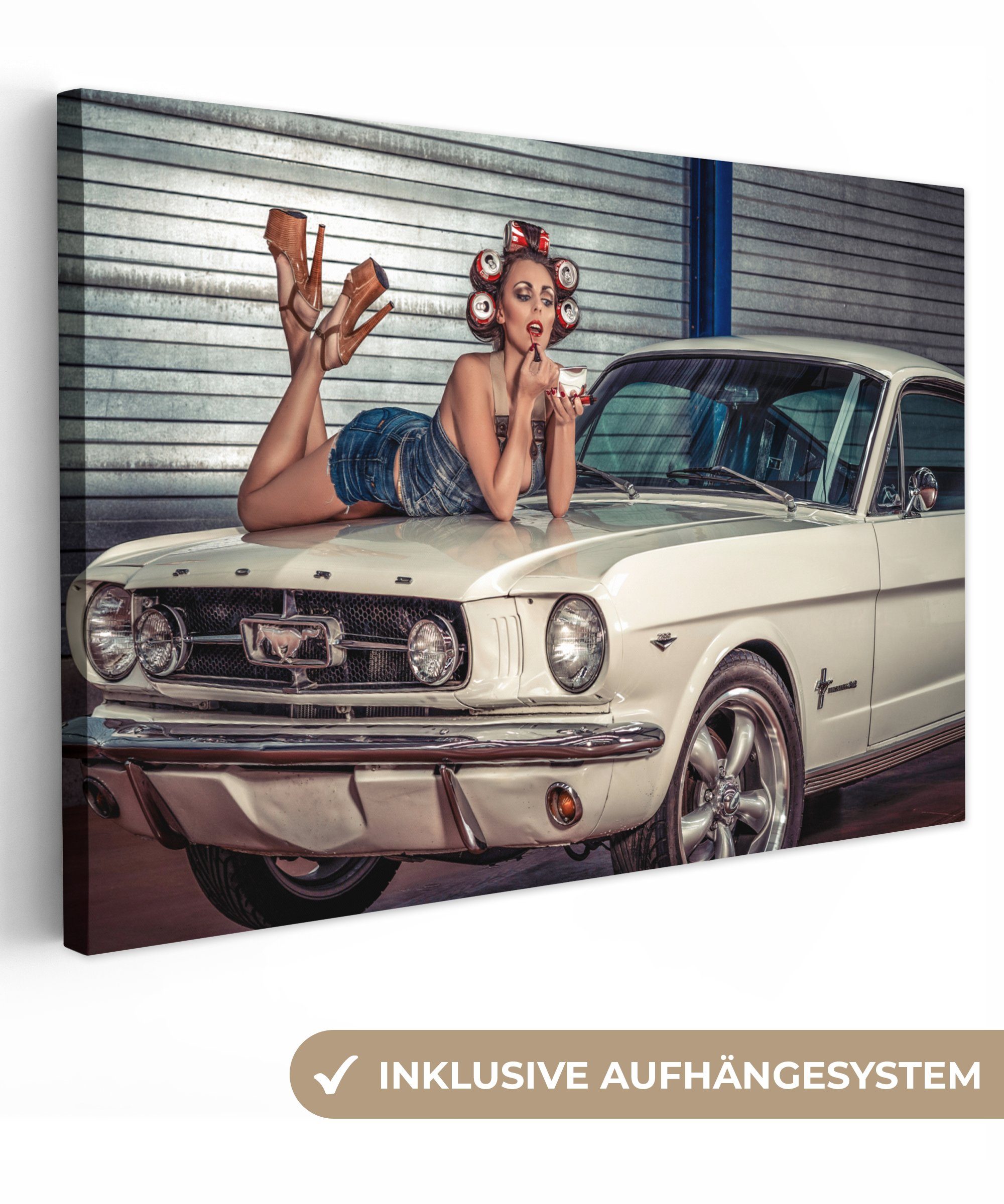 OneMillionCanvasses® Leinwandbild Auto - Oldtimer - Frau, Fotodruck (1 St), günstig online kaufen