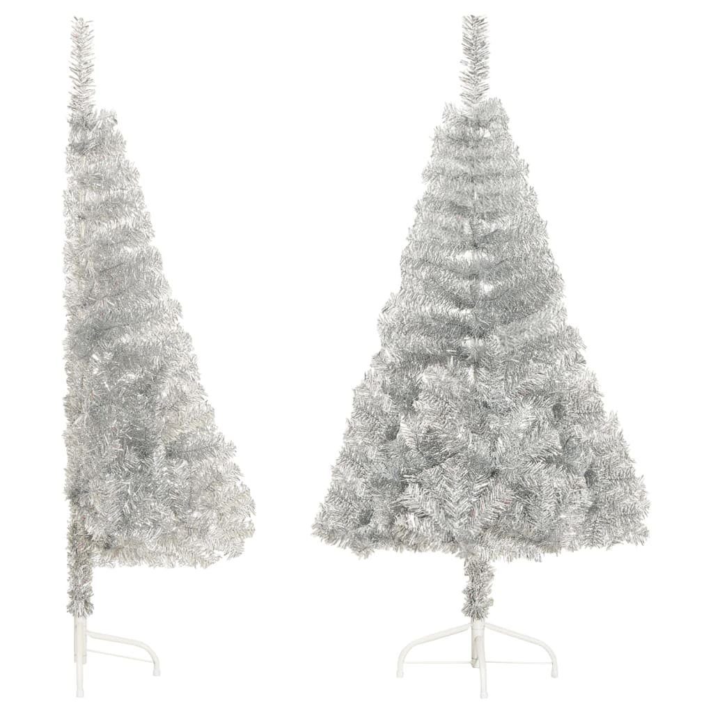 furnicato Künstlicher Weihnachtsbaum Künstlicher Halb-Weihnachtsbaum mit Ständer Silber 150 cm PET