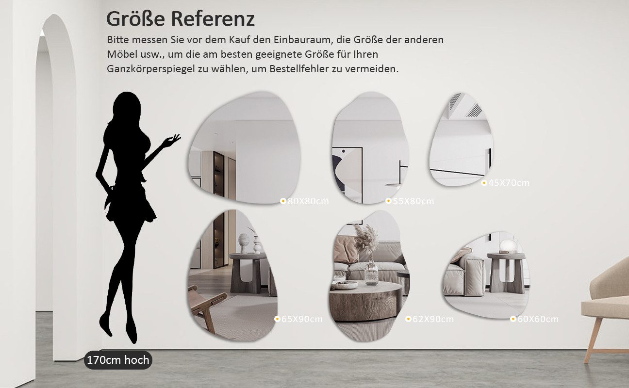 Hopibath Dekospiegel 45-90cm Deko Spiegel Wand Modern Schminkspiegel Kosmetikspiegel (Wandspiegel Asymmetrisch Rahmenlos, Mehr Größen), Wassertropfen, Wolke, St – Bild 5 von 5