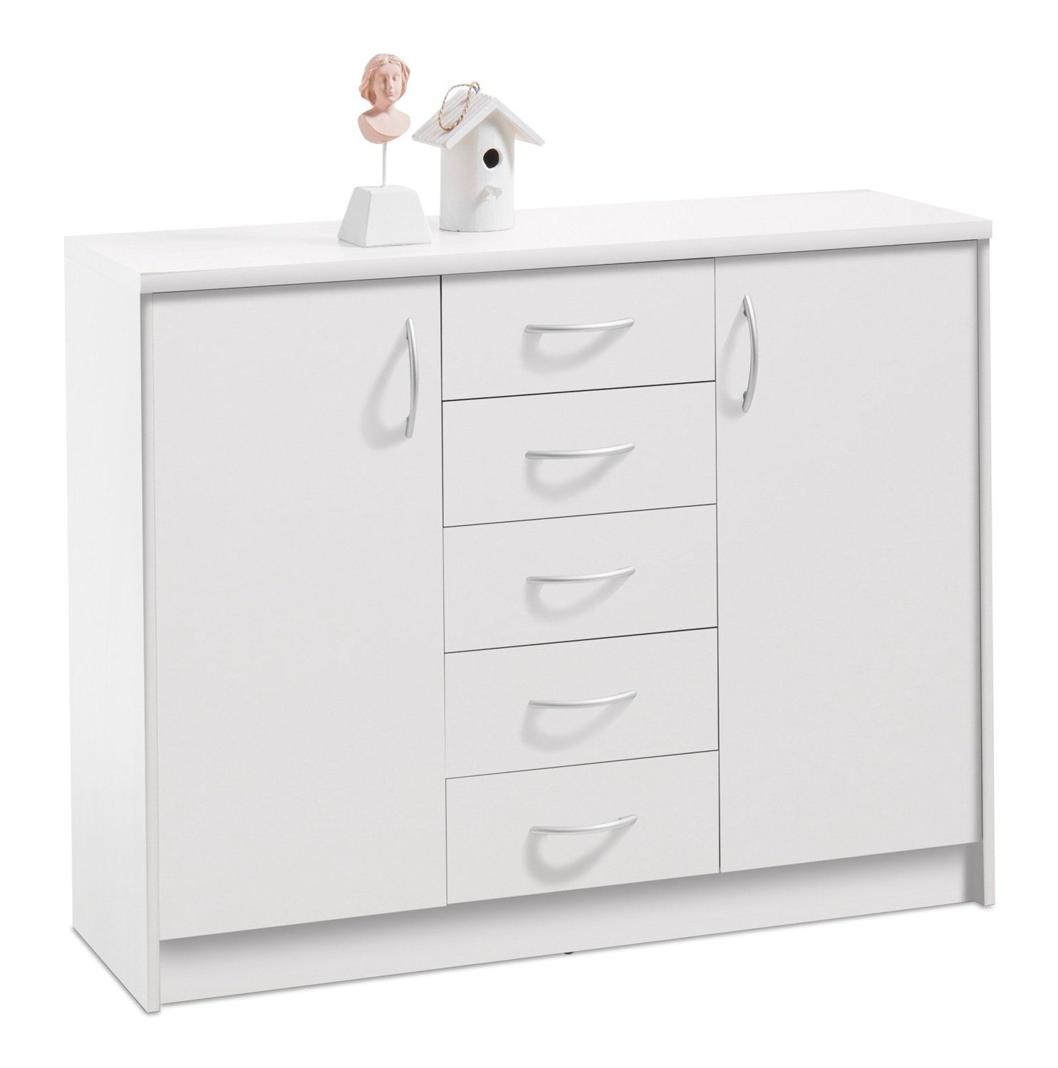 Kommode OPTIMUS, Weiß, 2 Türen, 5 Schubladen, B 109 cm x H 86 cm