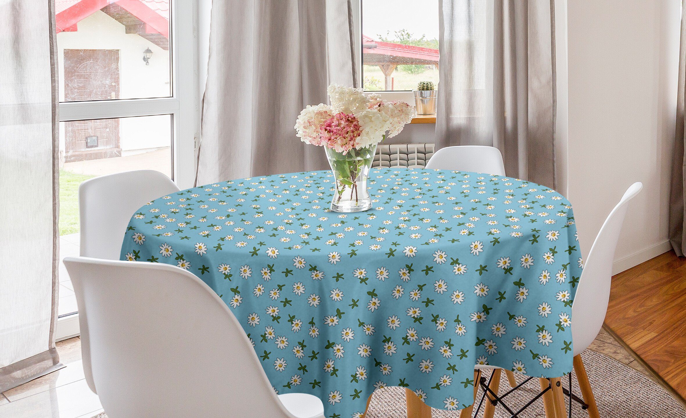 Abdeckung Abakuhaus Esszimmer Blumen Küche Tischdecke für Accent gezeichnete Gänseblümchen Kreis Tischdecke Dekoration, Hand