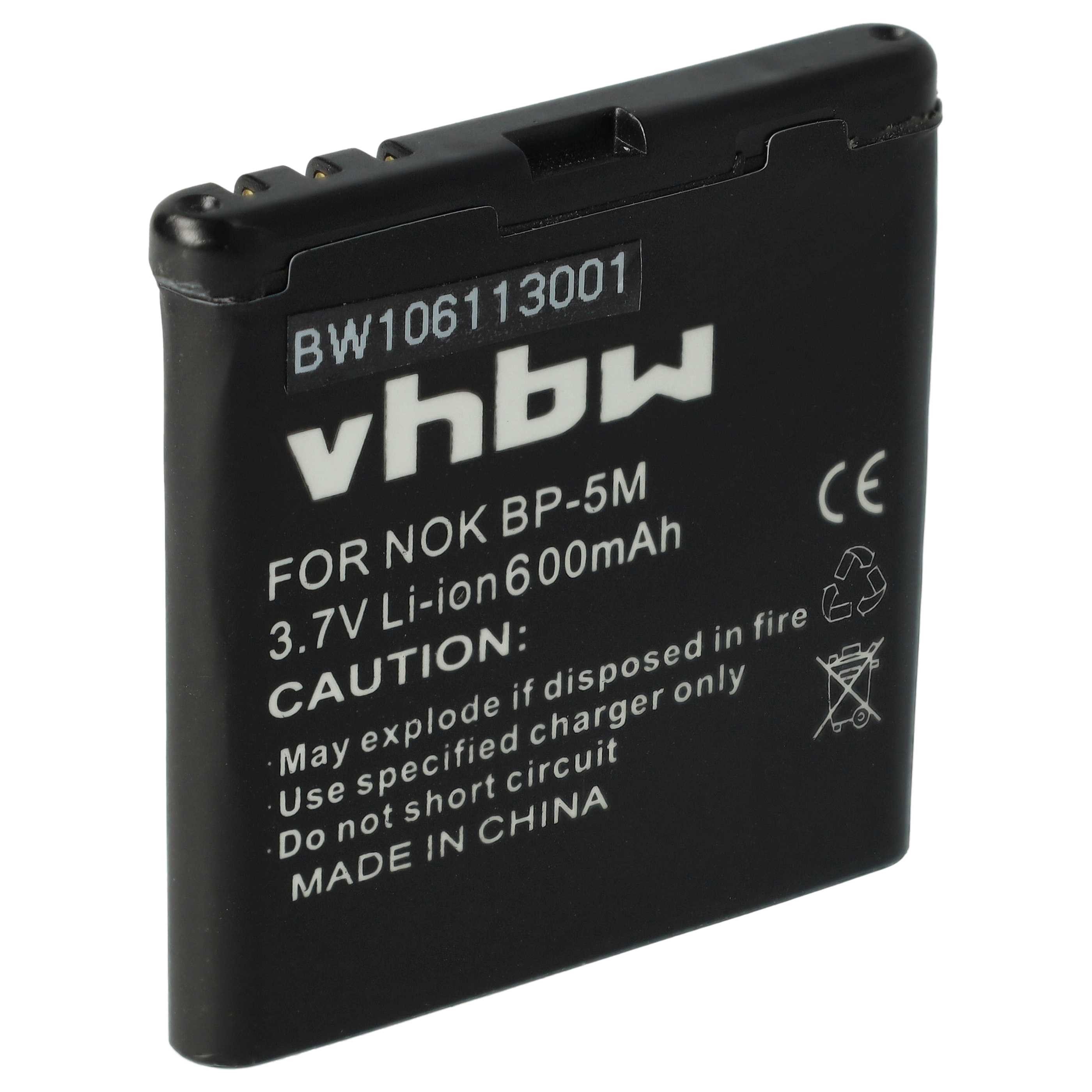 Akku Ersatz für Nokia BP-5M für Mobilfunk (600 mAh, 3,7 V, Li-Ion) Smartphone-Akku