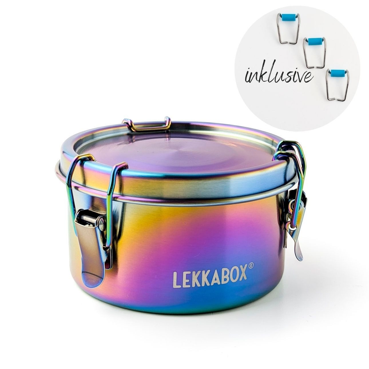 LEKKABOX Lunchbox Rainbow Clipsy Edelstahldose, 400ml - auslaufsichere Kinder Brotdose, Auslaufsicher – selbst bei saftigem Obstsalat & flüssigem Joghurt