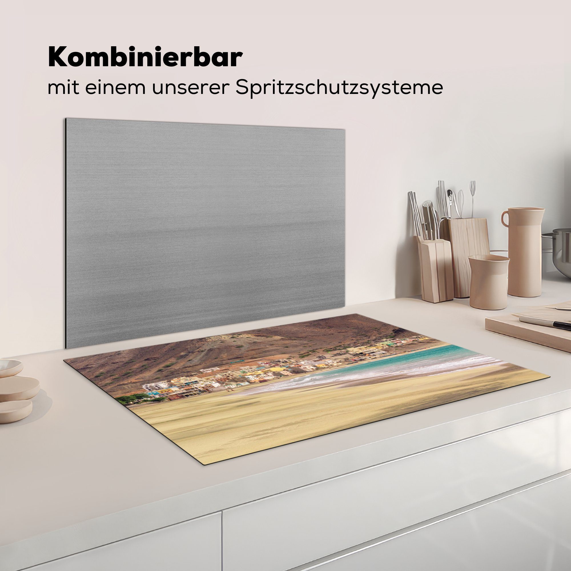 MuchoWow Herdblende-/Abdeckplatte Vinyl, Ceranfeldabdeckung Kap für (1 die - Schutz Induktionskochfeld Meer 81x52 - cm, Verde, Strand küche, tlg)