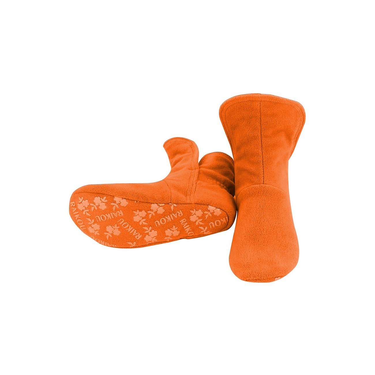 aus Sohle mit Hausstiefel Hausschuh Hüttenschuhe Micro ABS RAIKOU Rutschfester Fleece flauschige Haussocken Orange super und