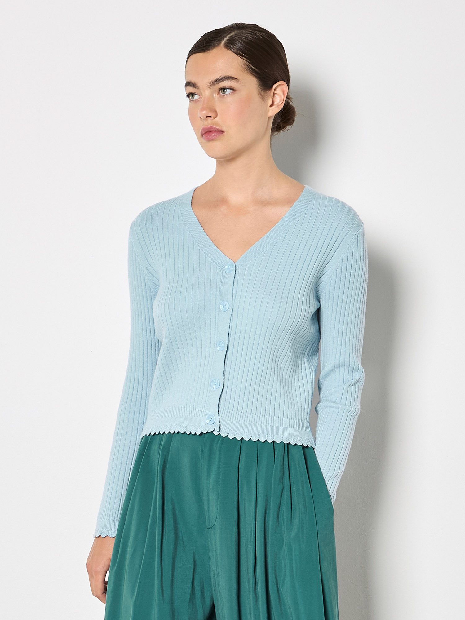 Apricot Cardigan Gerippte Strickjacke mit Wellenkante in unifarben