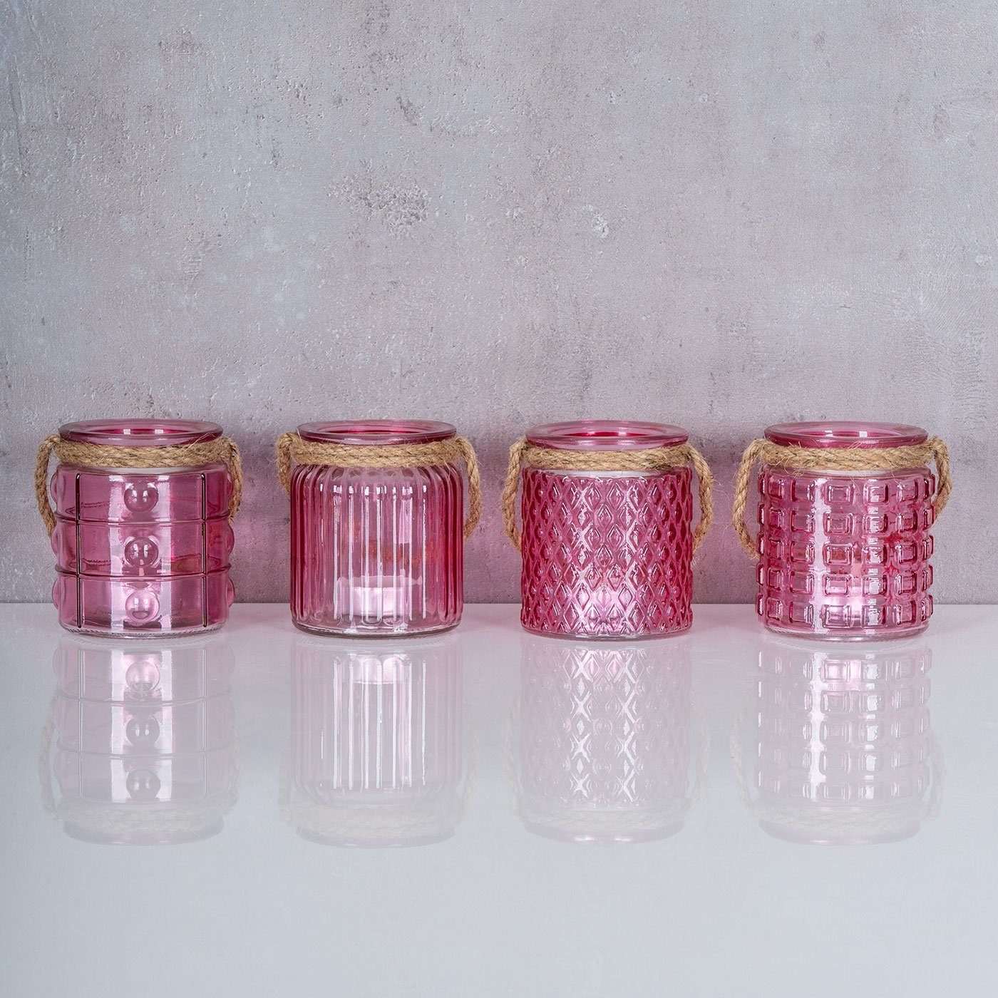 Levandeo® Teelichthalter, H10cm Rosa Set Teelichthalter Glas Windlicht Pink 4er Tischdeko