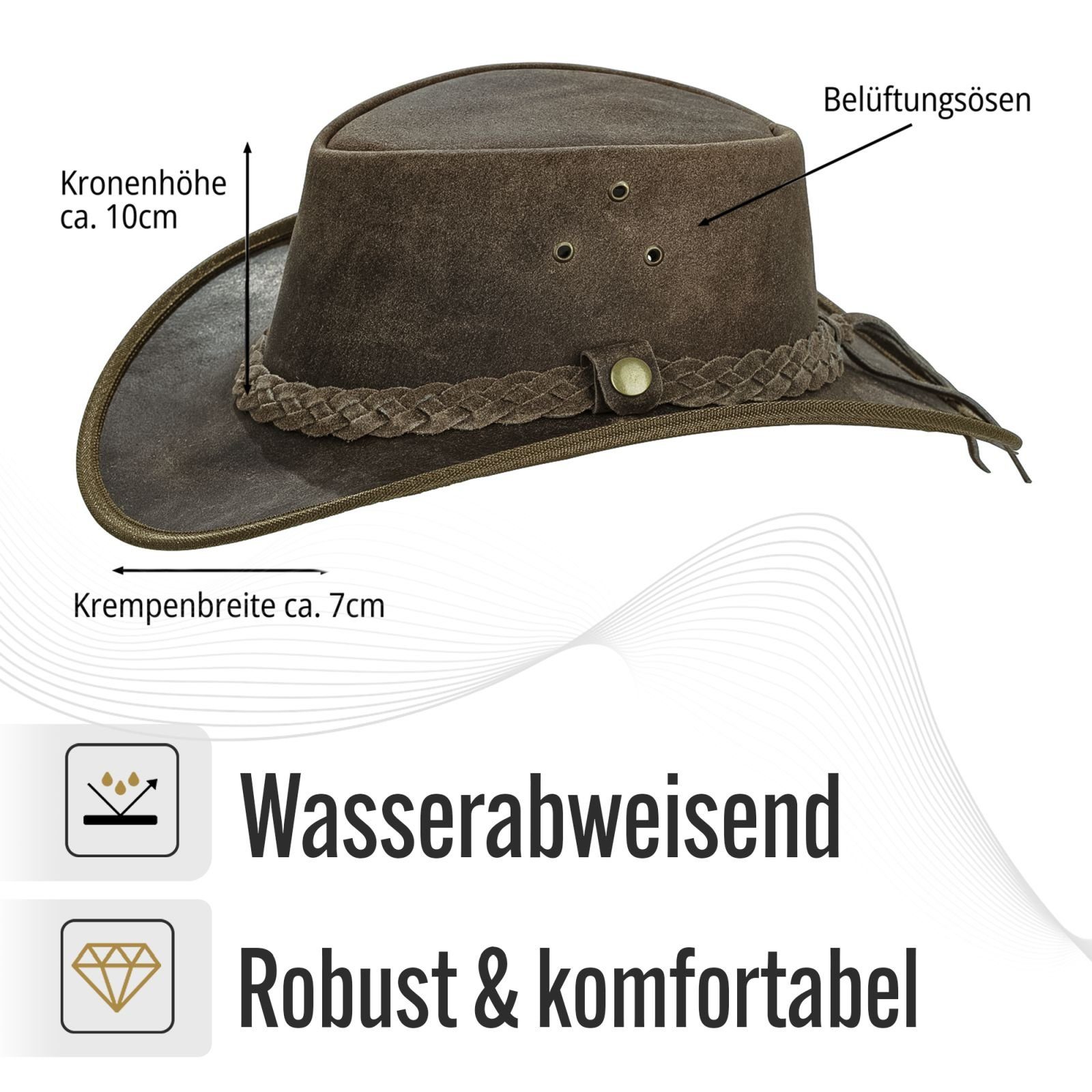 BLACK FOREST FOX Cowboyhut TEXAS Unisex Western Reiten Cowboy Leder Hut in 4 Farben Old Green Größe M