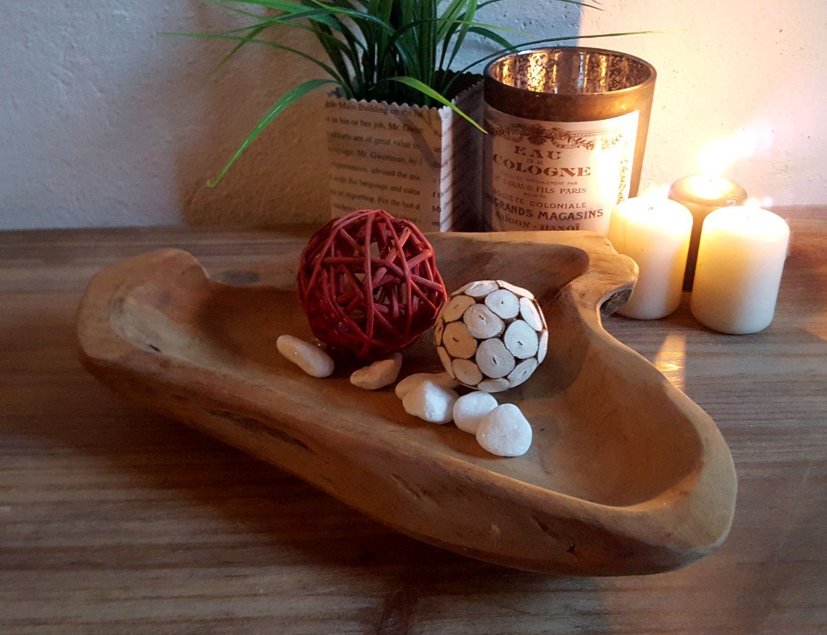 LB H&F Lilienburg Dekoschale LB H&F Teakschale Dekoschale Holzschale Teak Schale (Holz Schlüsselschale Schlüsselablage Obstschale Schüssel Schmuckschale ca. Ø 18-24 cm massiv), Jede Schale ist ein Unikat und unterscheidet sich in Farbe / Größe !