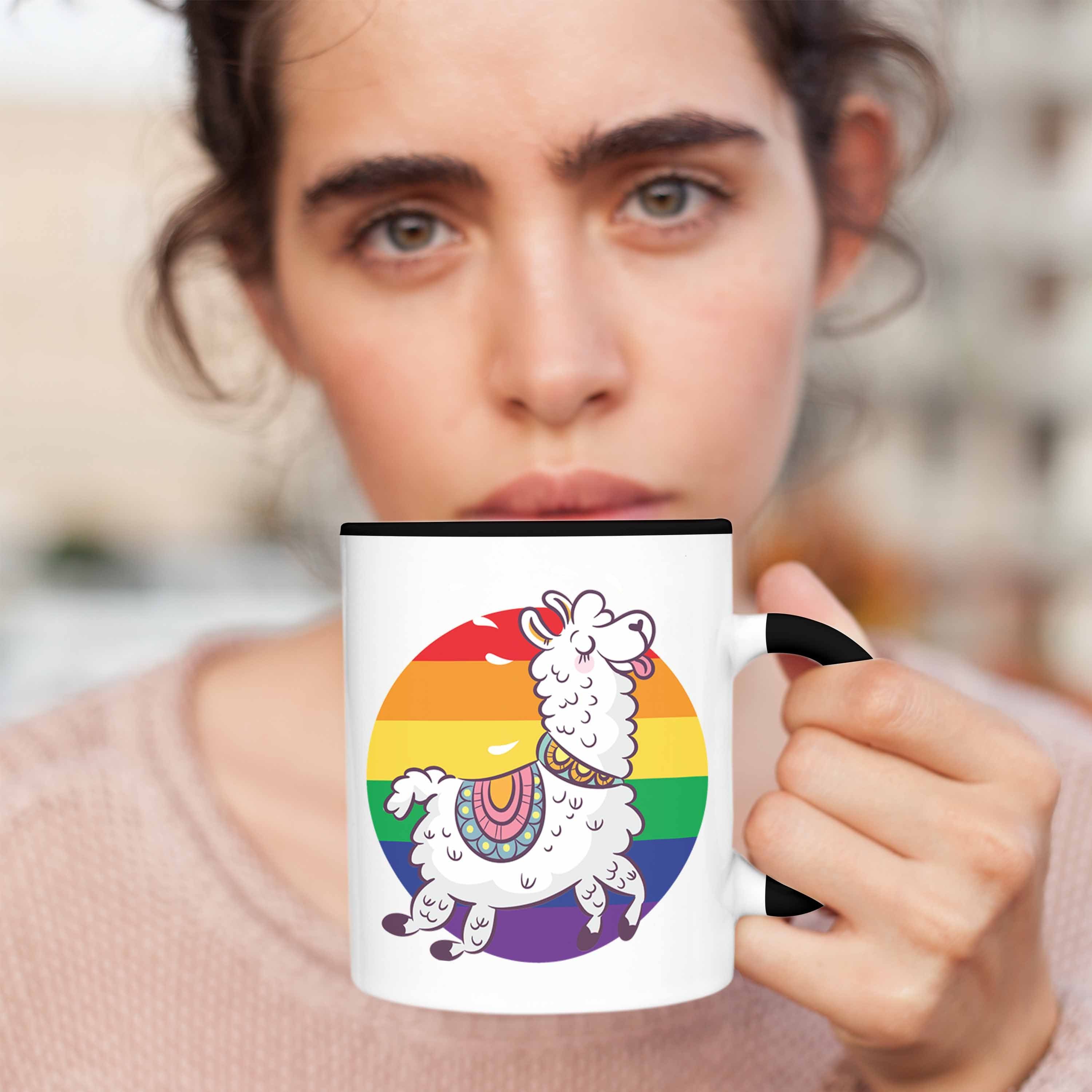 Schwule - Tolles Pride Llama Trendation Lesben Regenbogen Geschenk Trendation Transgender Grafik Schwarz Tasse Tasse LGBT