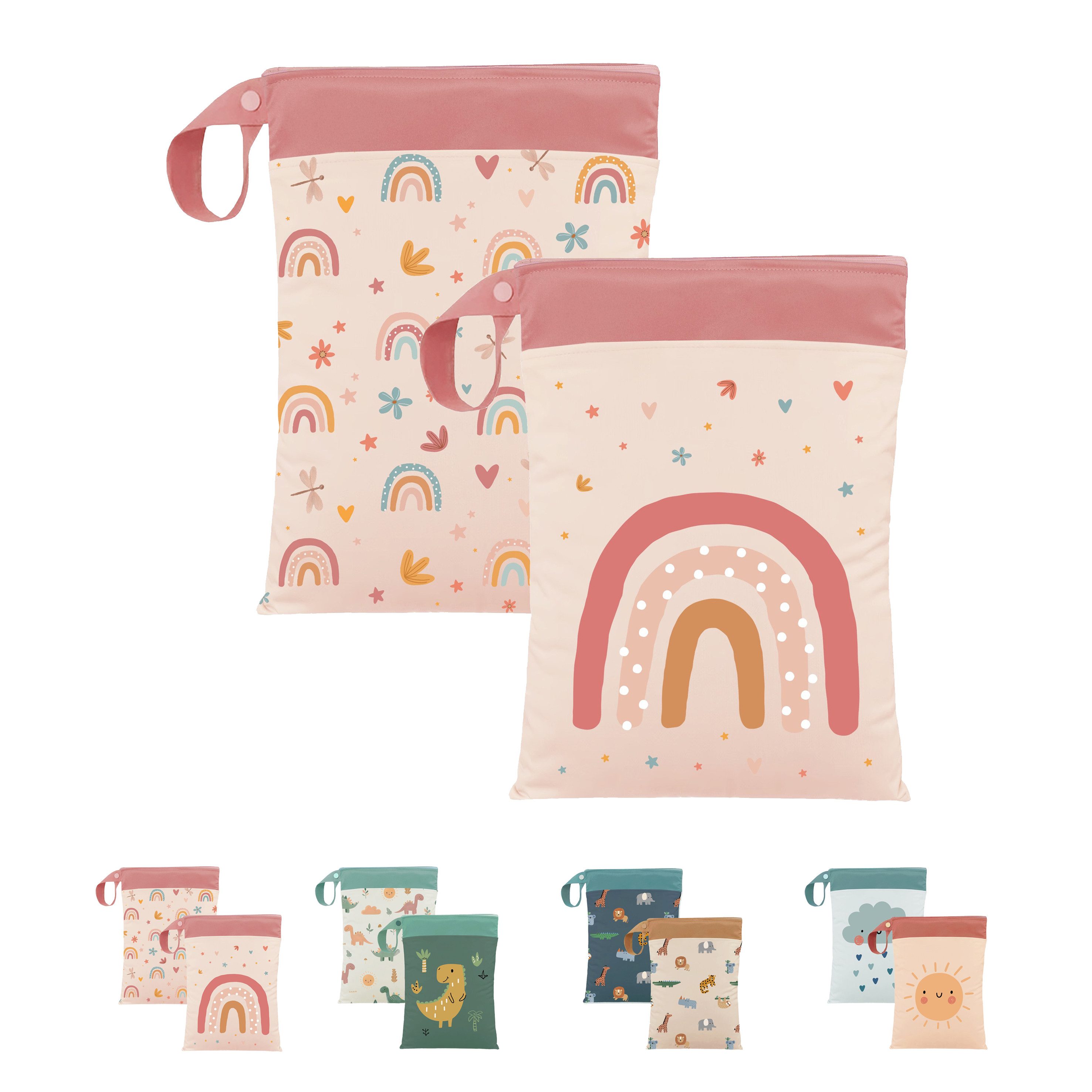 Artee Wickeltasche 2er Set Nasstasche für Wechselwäsche Kita, Kindergarten, Strand, Sport