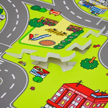 LittleTom Puzzlematte 9 Teile Puzzlematte Straße für Kinder Spielstraße, 30x30cm Puzzle Spielteppich