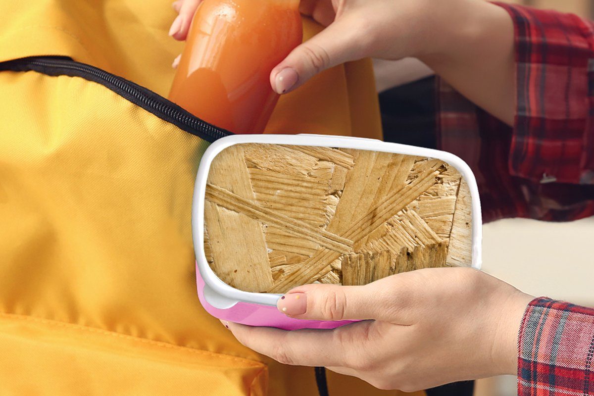Kunststoff Brotbox Kinder, (2-tlg), Brotdose für MuchoWow - OSB Holz Snackbox, - Erwachsene, Kunststoff, Lunchbox Mädchen, Muster, rosa