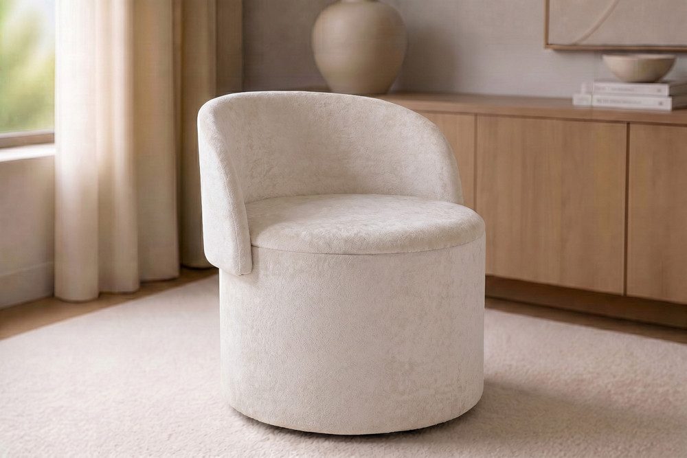 riess-ambiente TV-Sessel LUNA 65cm beige - Bouclé, klappbare Rückenlehne, Stauraum, scandi (Einzelartikel, 1-St), Moderner Polsterhocker - ideal für Wohn- und Schlafzimmer oder Loft