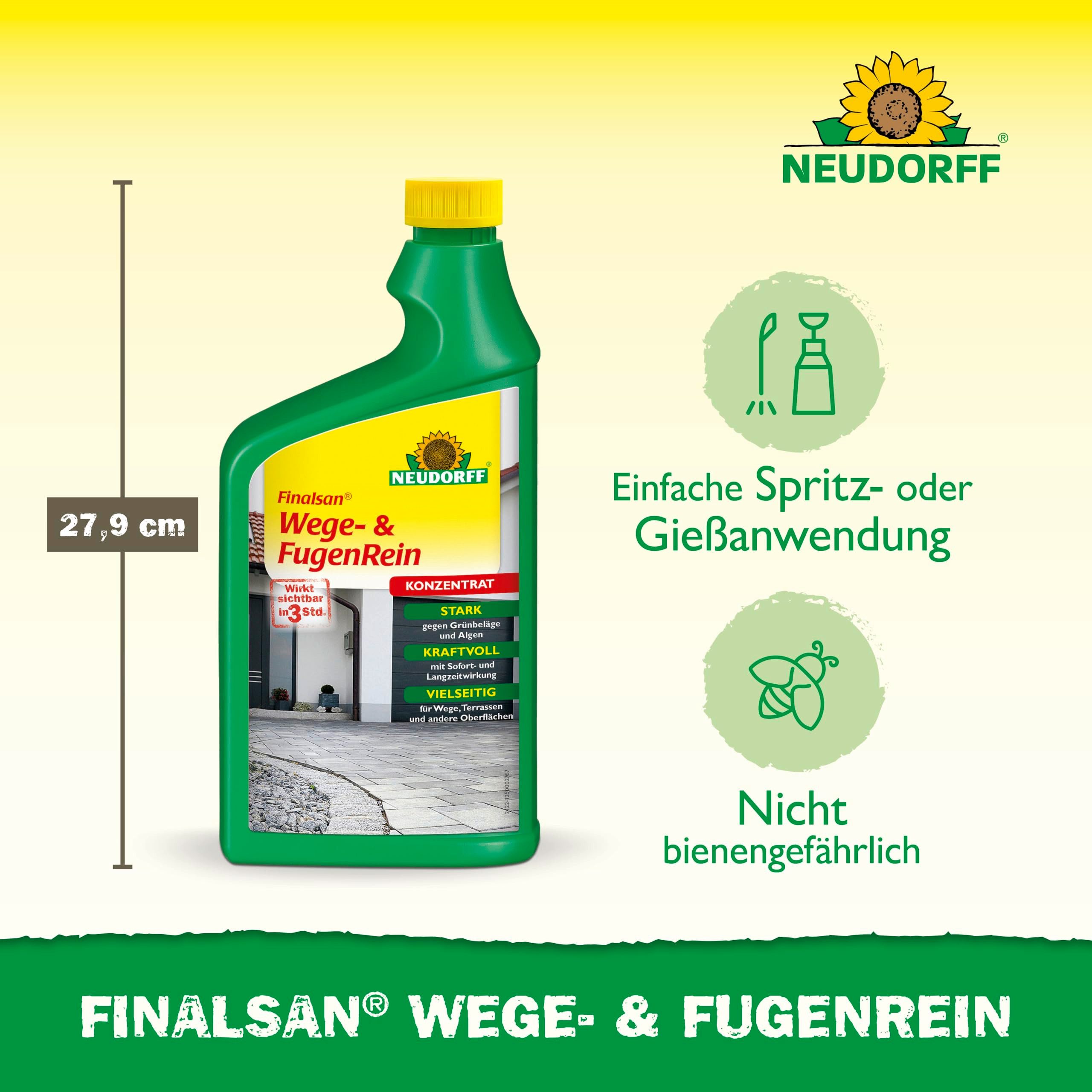 Neudorff Unkrautbekämpfungsmittel Finalsan Wege- und FugenRein 1 Liter, gegen Grünbelag auf Wegen, Terrassen und Mauerwerk, Gebrauchsfertiger Grünbelagentferner entfernt Grünbelag und Algen, wirksam in 3 Stunden und monatelang