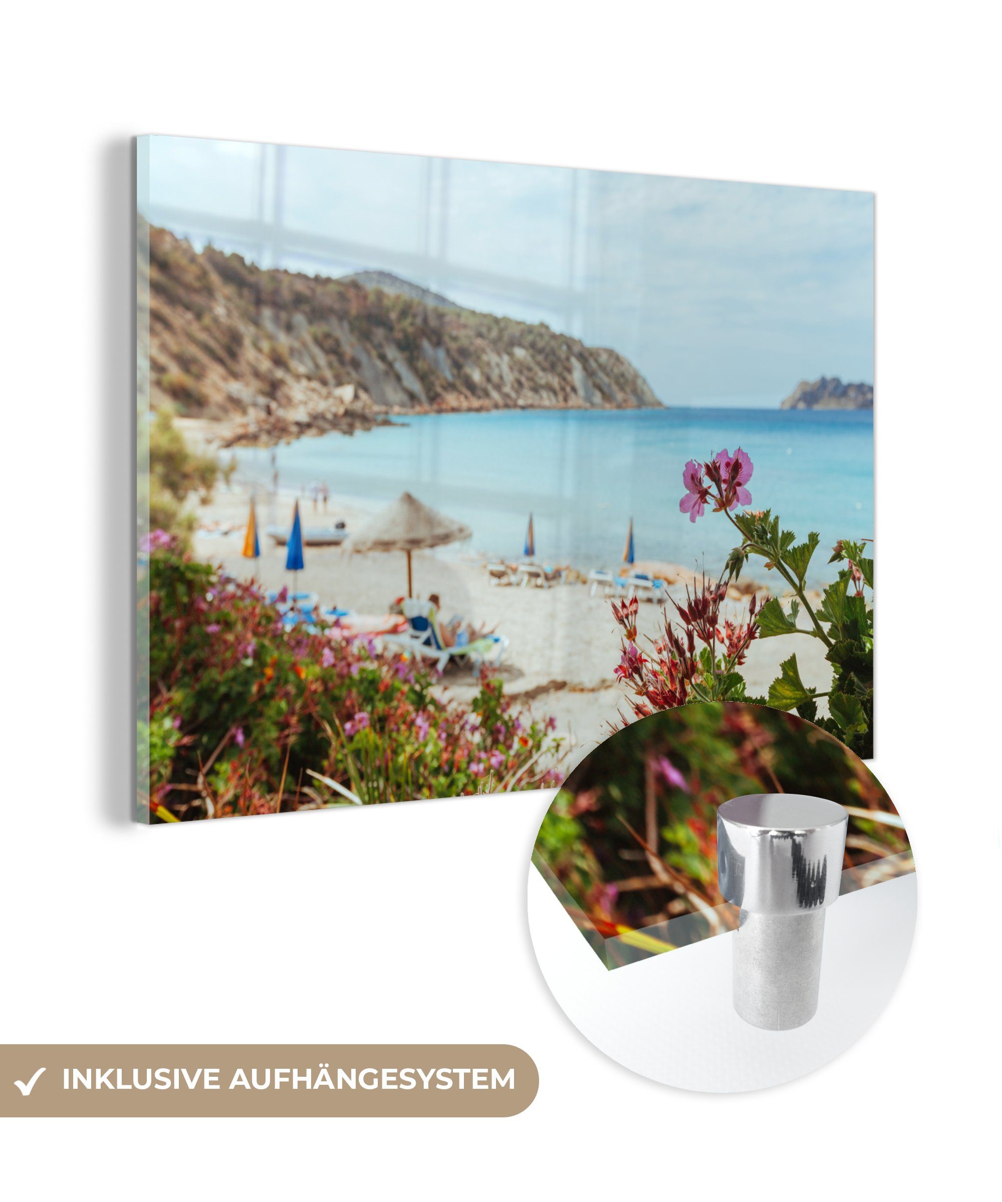 MuchoWow Acrylglasbild Blick auf einen der Strände von Ibiza, Spanien, (1 St), Acrylglasbilder Wohnzimmer & Schlafzimmer