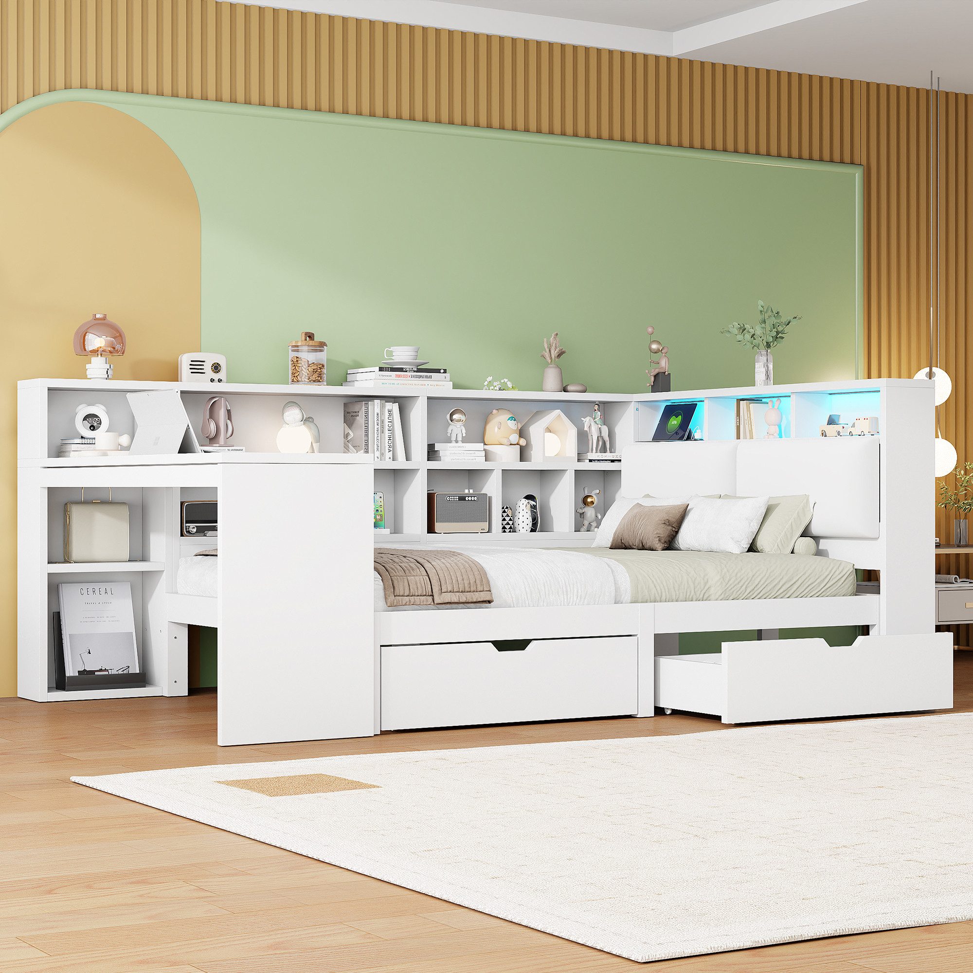 Odikalo Kinderbett Jugendbett 140x200 mit Schreibtisch & Stauraum (140x200 günstig online kaufen