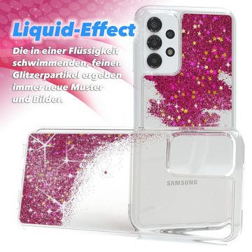 EAZY CASE Handyhülle Liquid Glittery Case für Samsung Galaxy A13 4G 6,6 Zoll, Glitzerhülle Shiny Slimcover stoßfest Durchsichtig Bumper Case Pink