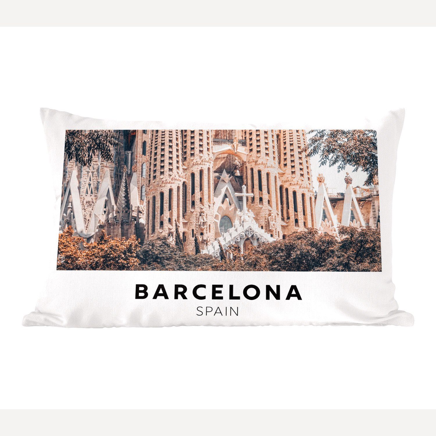 MuchoWow Dekokissen Spanien - Barcelona - Architektur, Wohzimmer Dekoration, Zierkissen, Dekokissen mit Füllung, Schlafzimmer